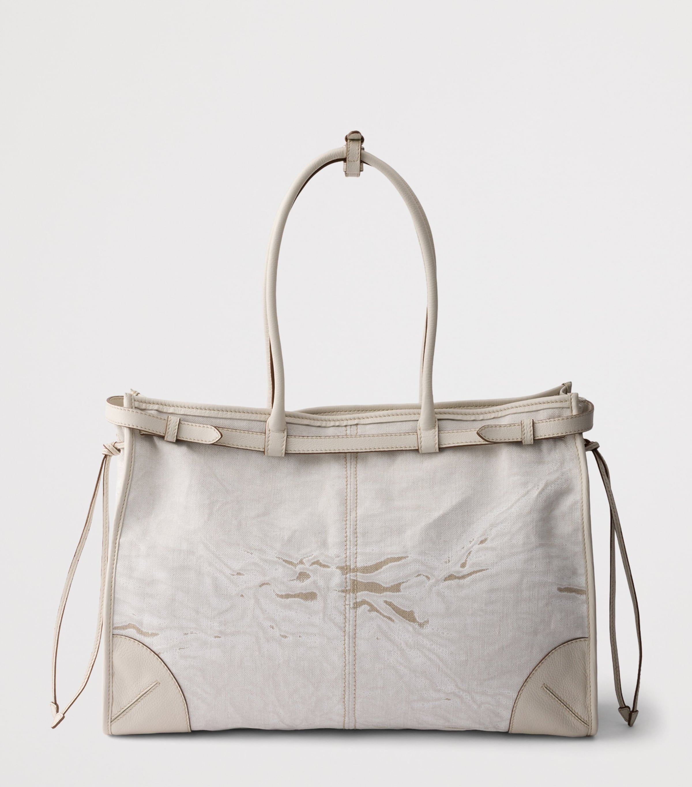 Prada Womens Printed Linen Bonnie Shoulder Bag White Image 6
