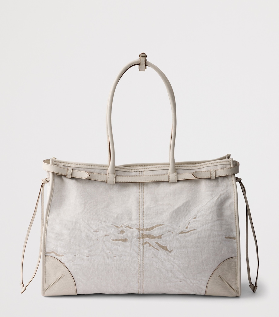 Prada Womens Printed Linen Bonnie Shoulder Bag White Image 6