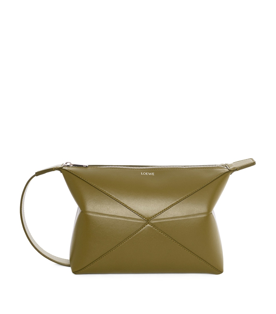 LOEWE Leather Puzzle Fold Wash Bag Olive Image 1