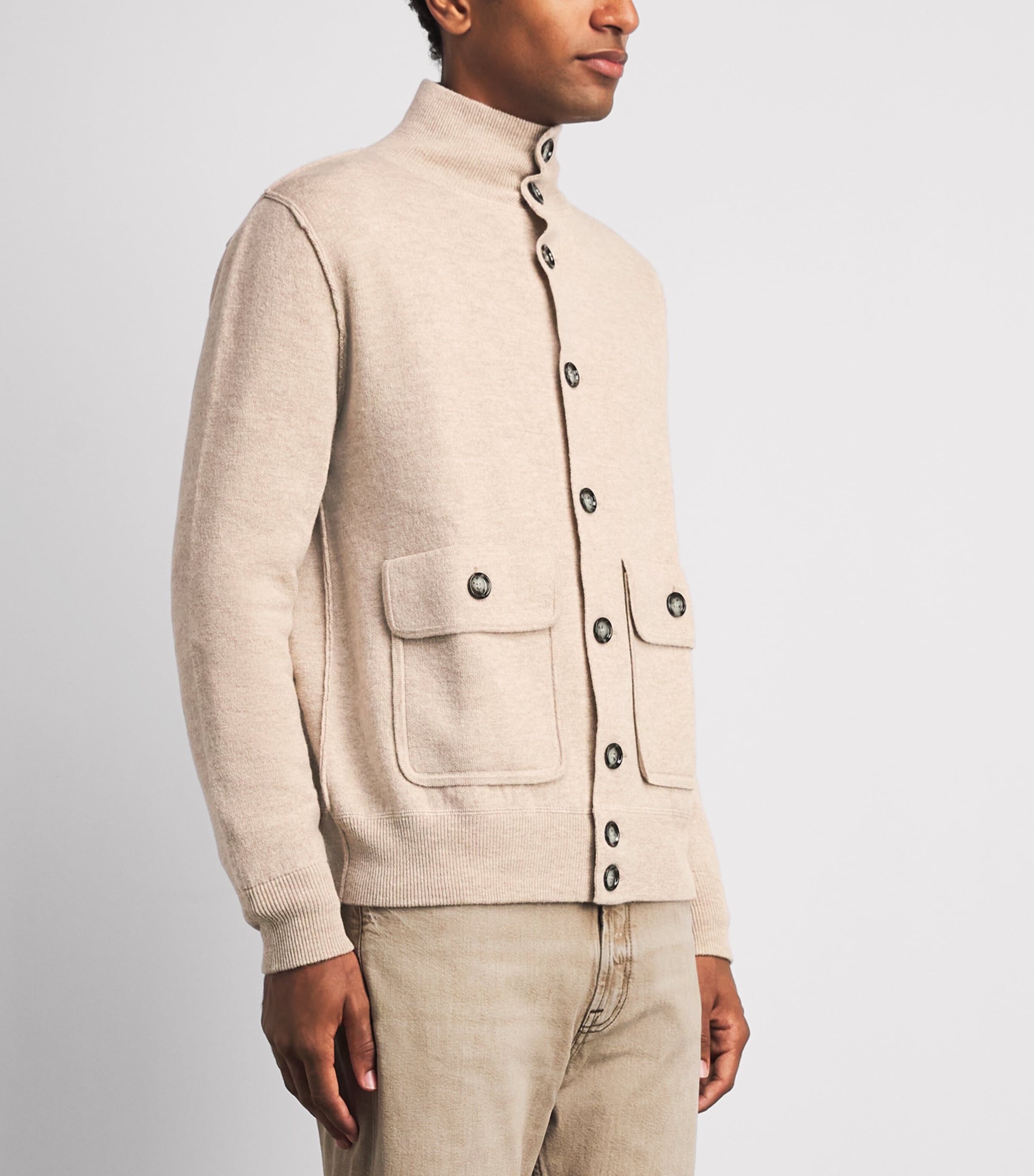 Allude Mens Wool-Cashmere High-Neck Cardigan Image 4