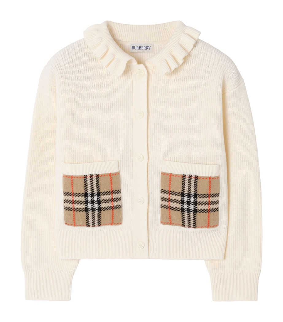 Burberry Kids Cotton-Wool Check-Pocket Cardigan (14 Years) Ivory Image 1