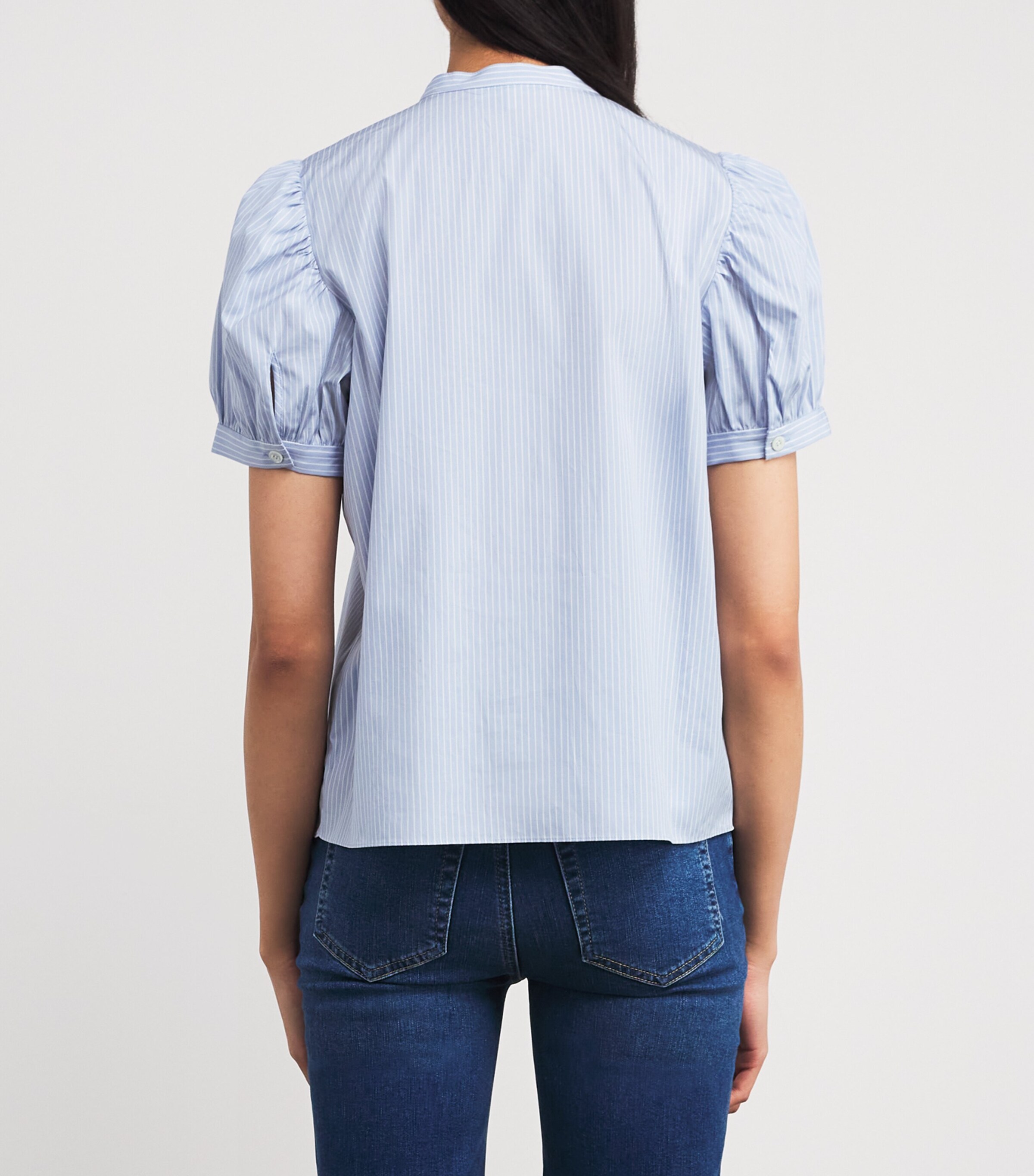 Cotton Stripe The Gathered Blouse LIGHT CHAMBRAY MULTI Image 4