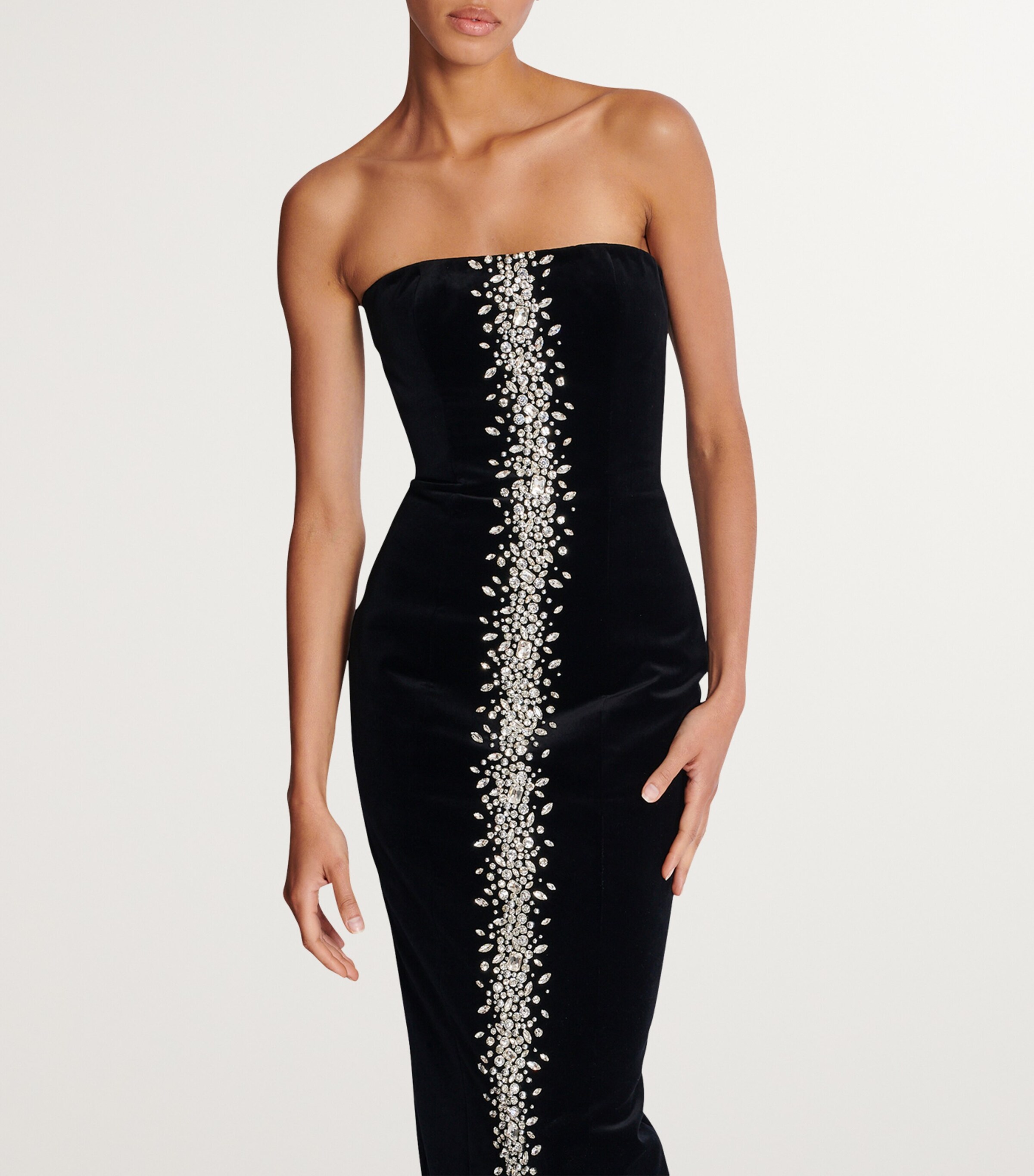 Embroidered-Velvet Maxi Dress EAW NOIR/CRISTAL Image 7