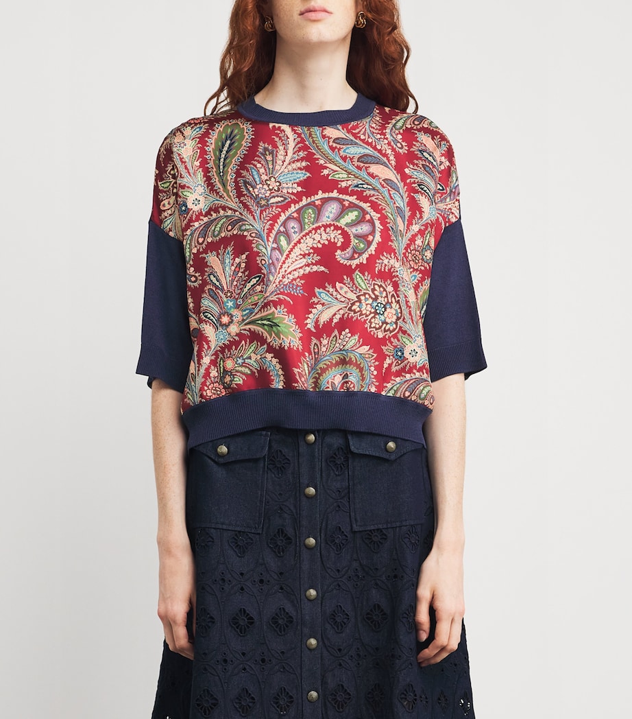 Silk-Trim Paisley Sweater X0866 Image 3