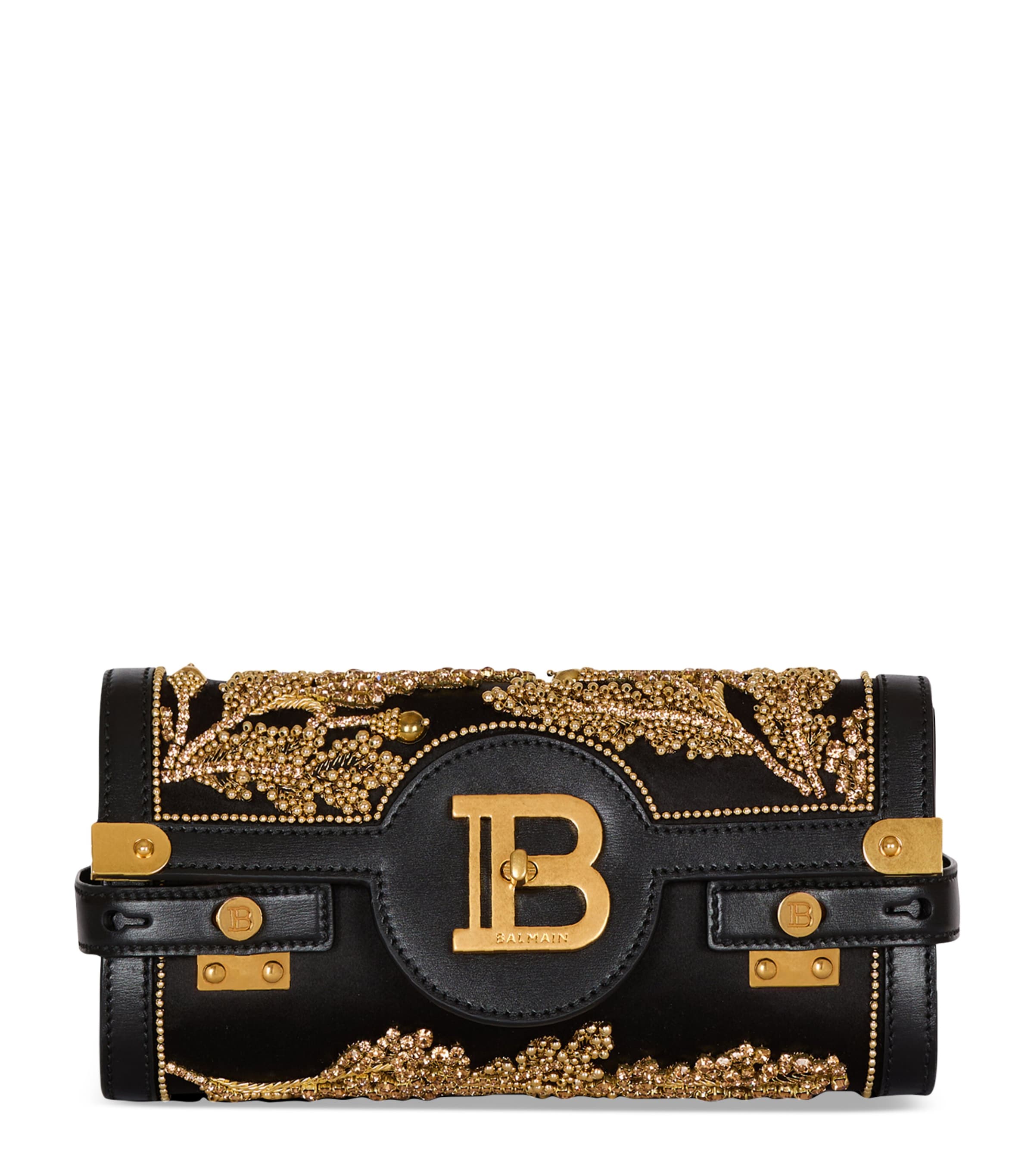 Balmain B-buzz Baroque-embroidery Clutch In Black