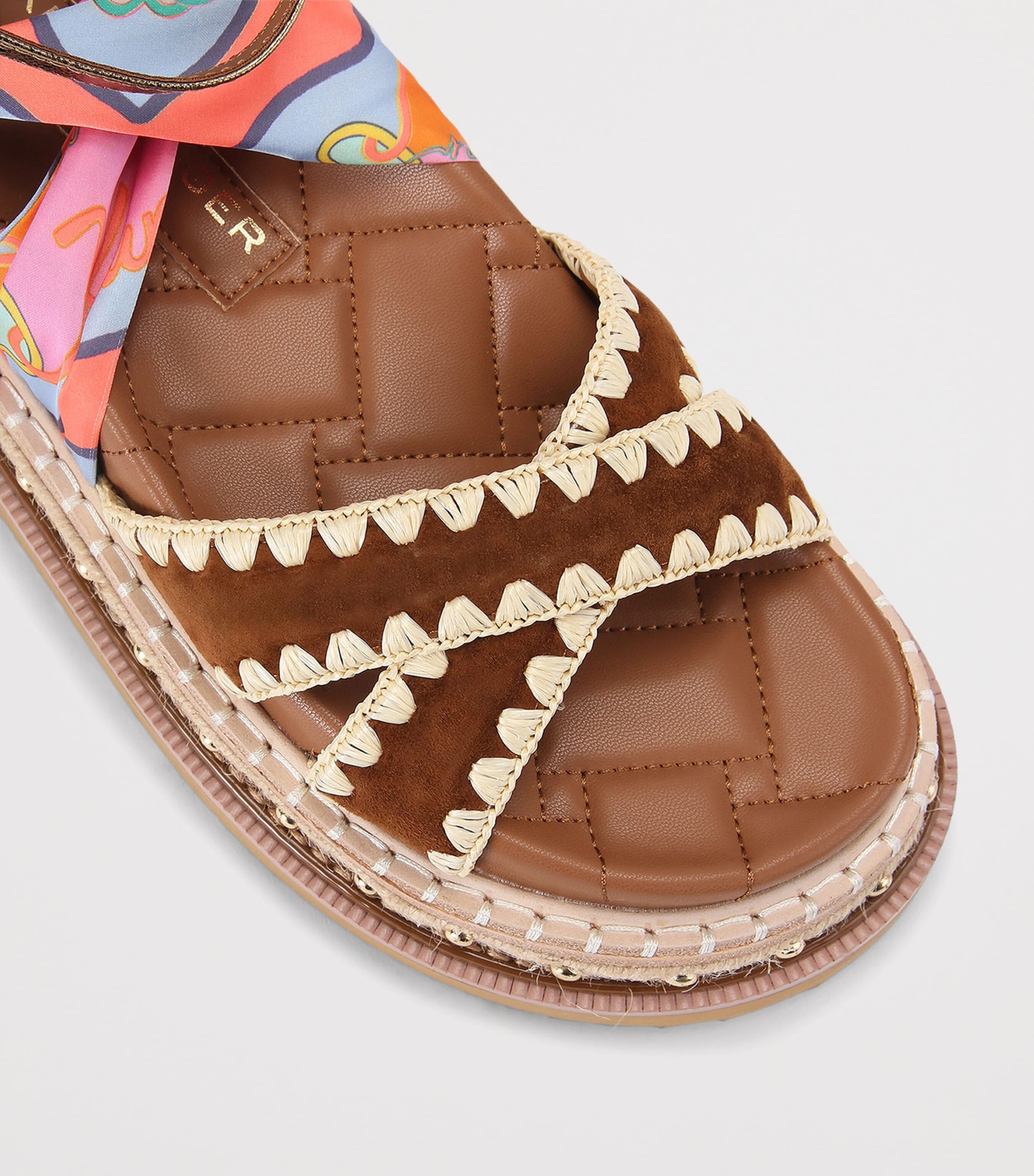 Kurt Geiger London Scarf-Detail Orson Cross Sandals Tan Comb Image 4