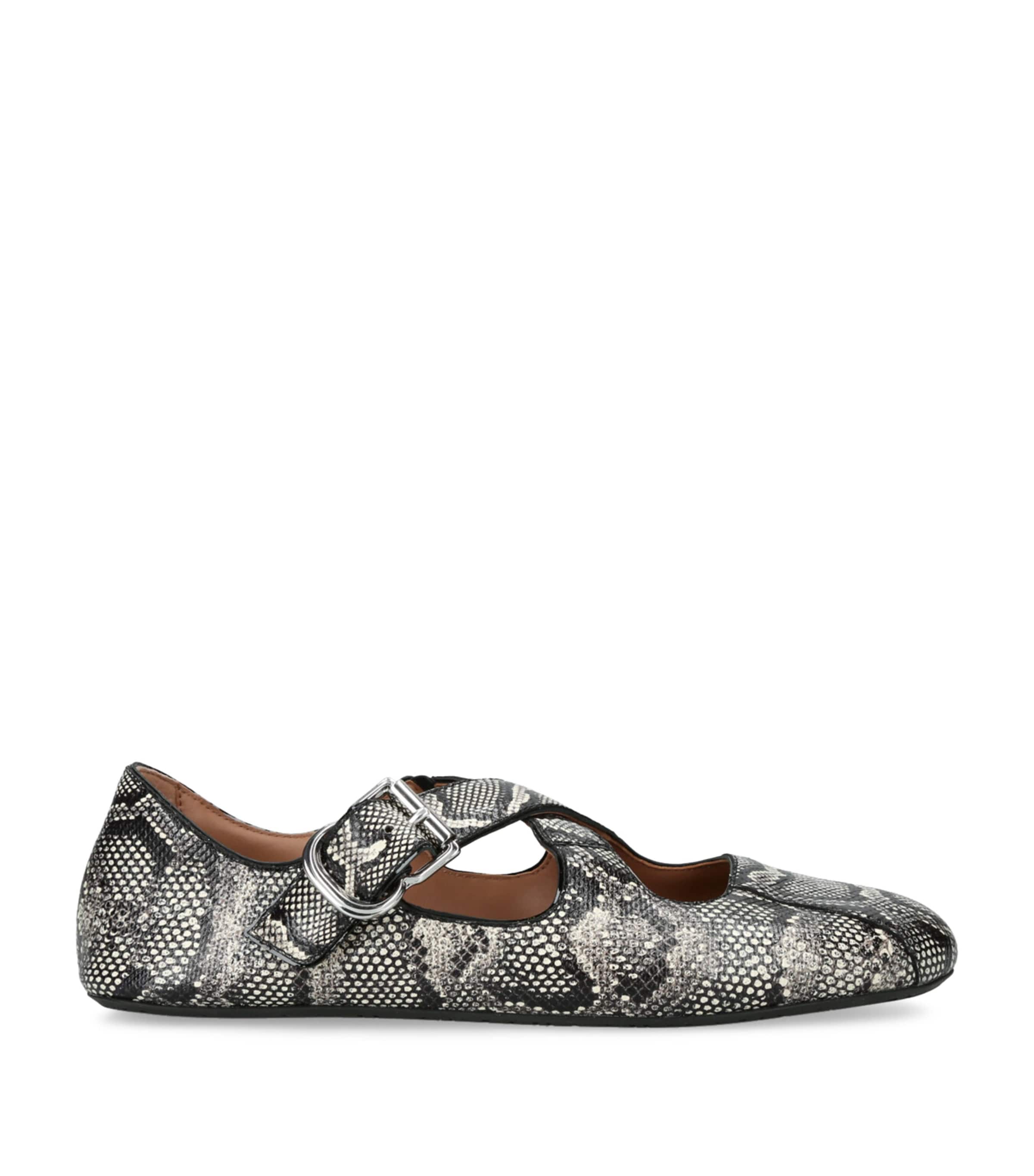 Alaïa Snakeskin Criss-cross Ballet Flats In White