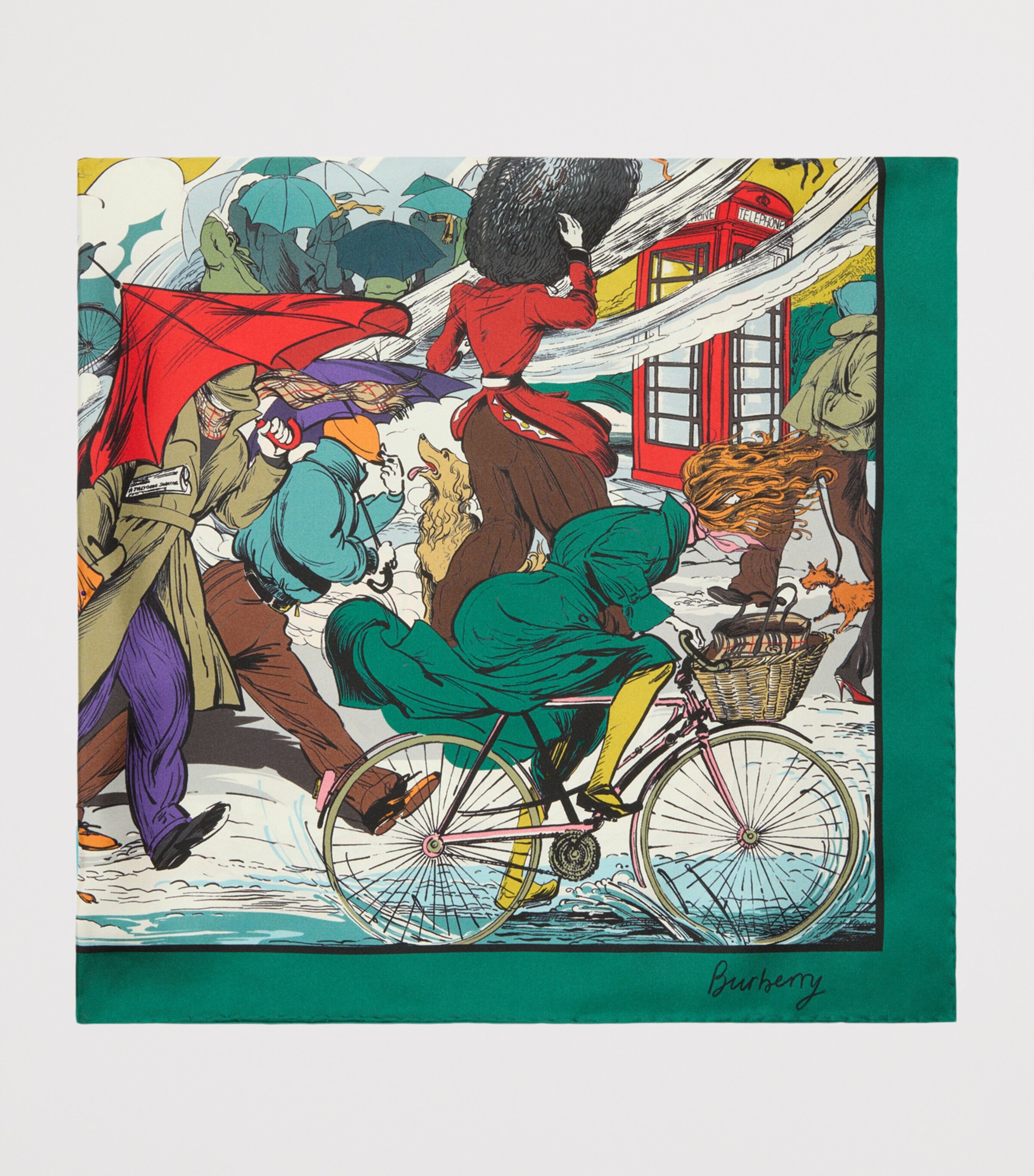 Burberry Silk Raining Cats and Dogs​ Scarf Kew Green Image 3