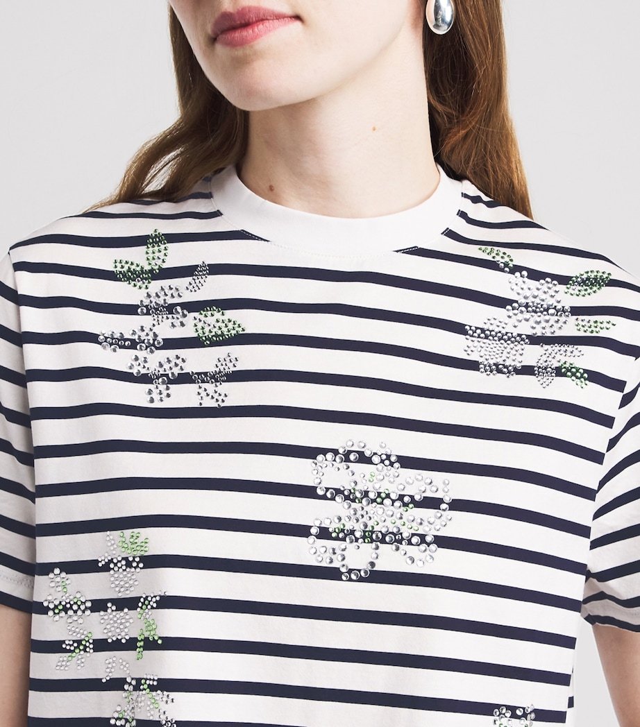 Maje Womens Cotton Rhinestone Stripe T-Shirt White Image 3