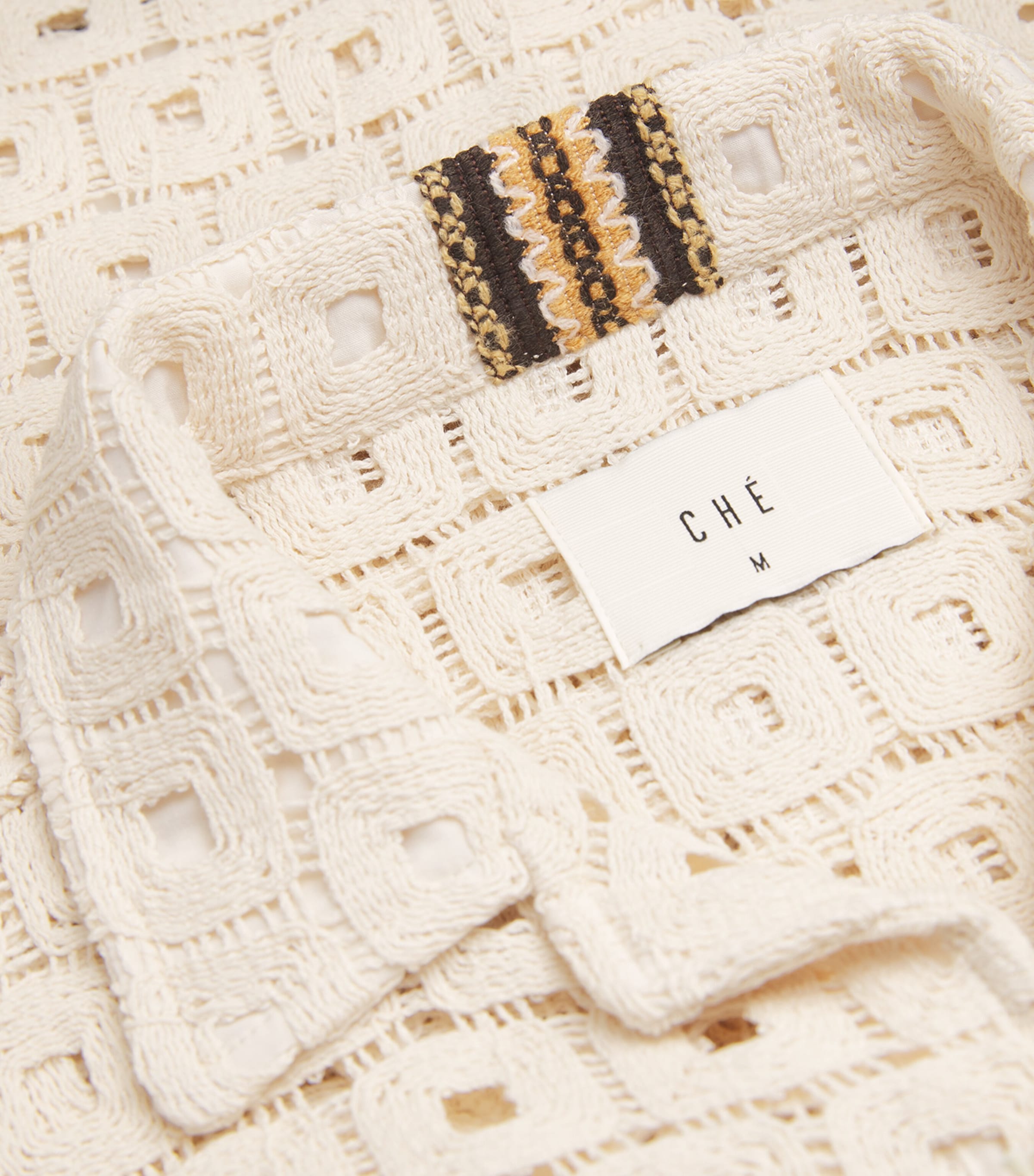 CHÉ Mens Cotton-Blend Open-Crochet Knit Shirt Ivory Image 5
