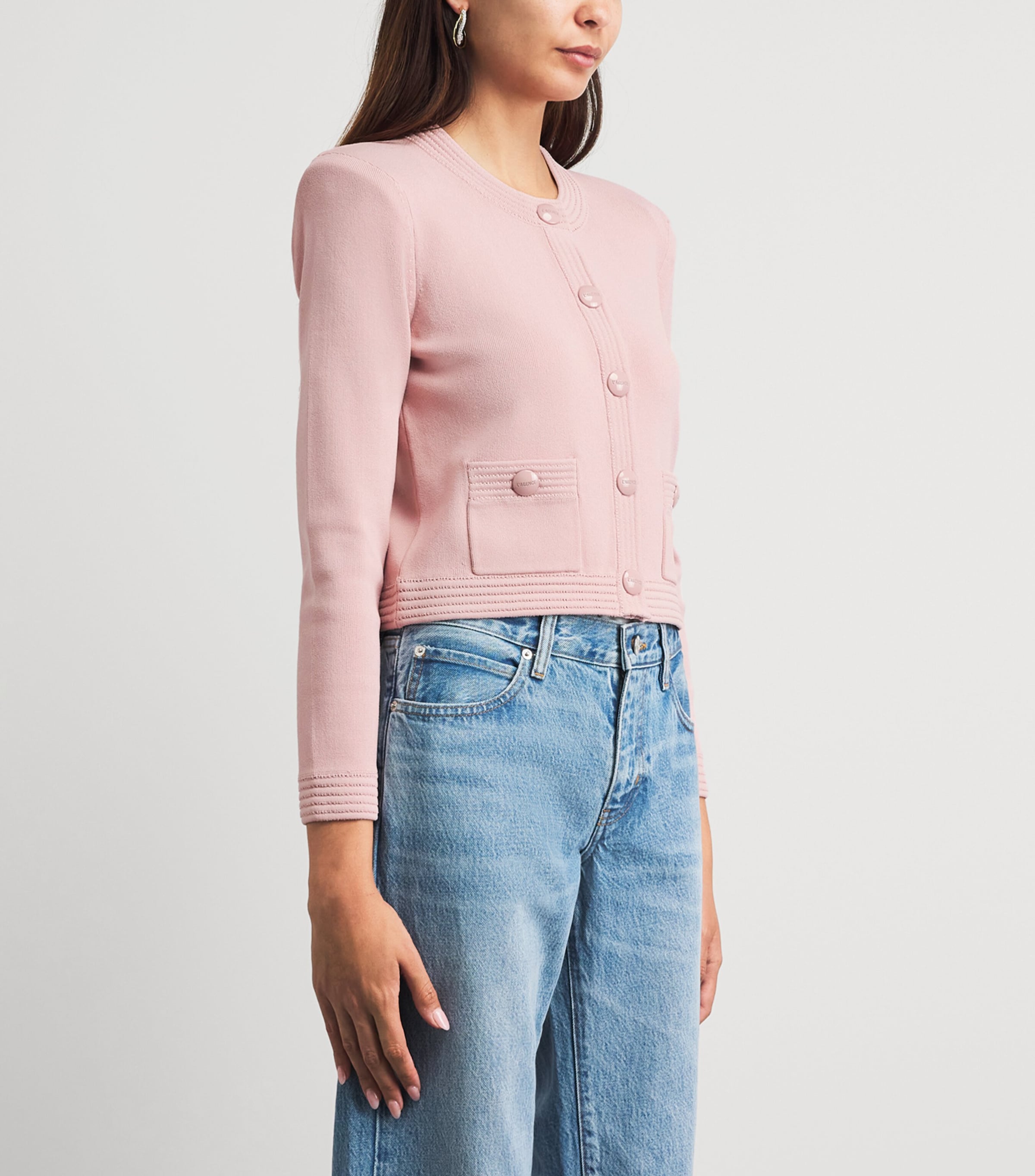 L'Agence Womens Cropped Patsy Cardigan Mirs Misty Rose Image 4
