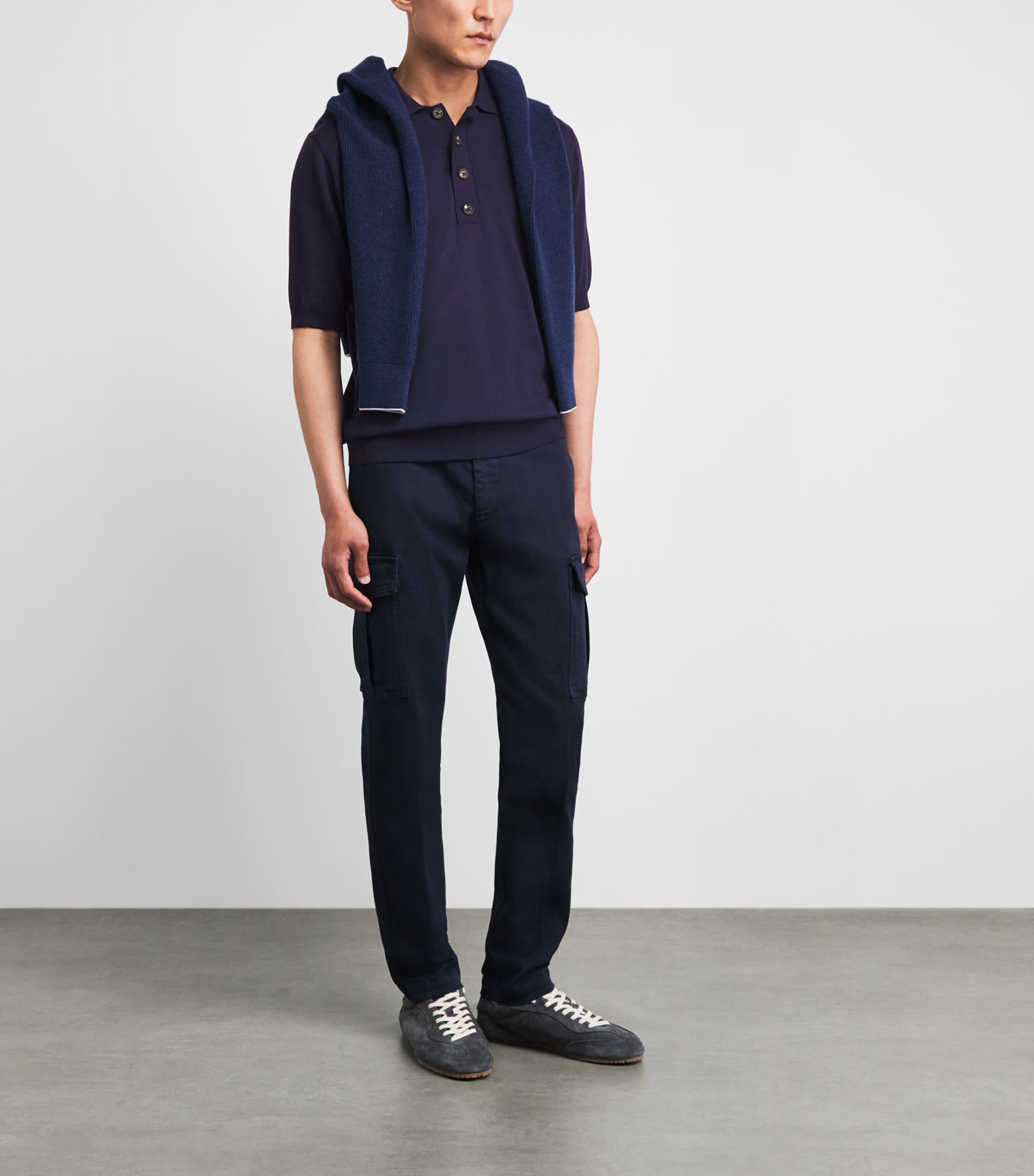 Eleventy Mens Cotton-Cashmere Polo Shirt Blu Image 2