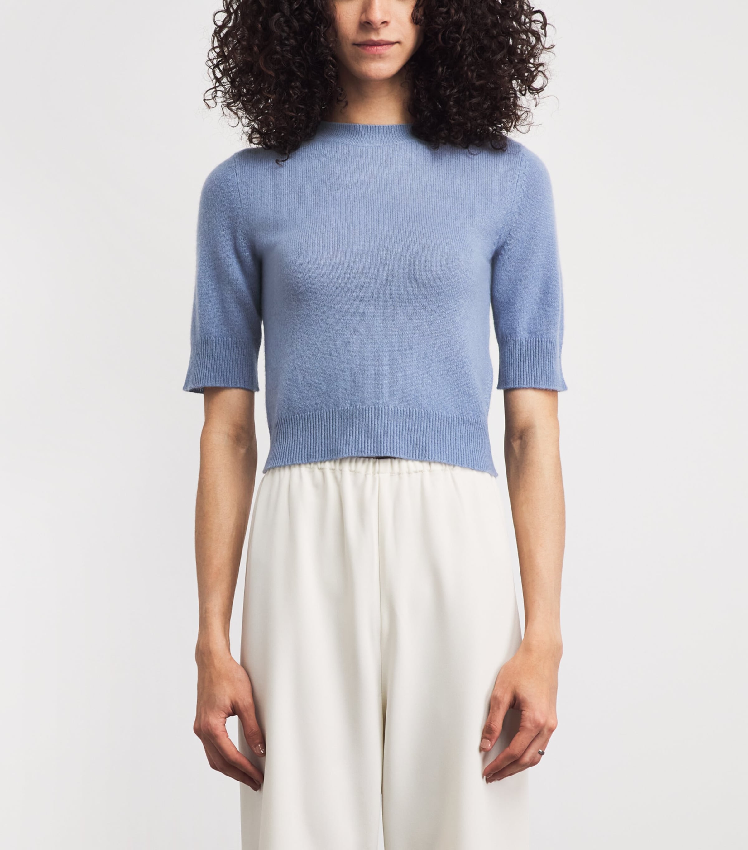 Le Kasha Womens Cashmere Short-Sleeve Chypre Sweater Ocean Blue Image 4