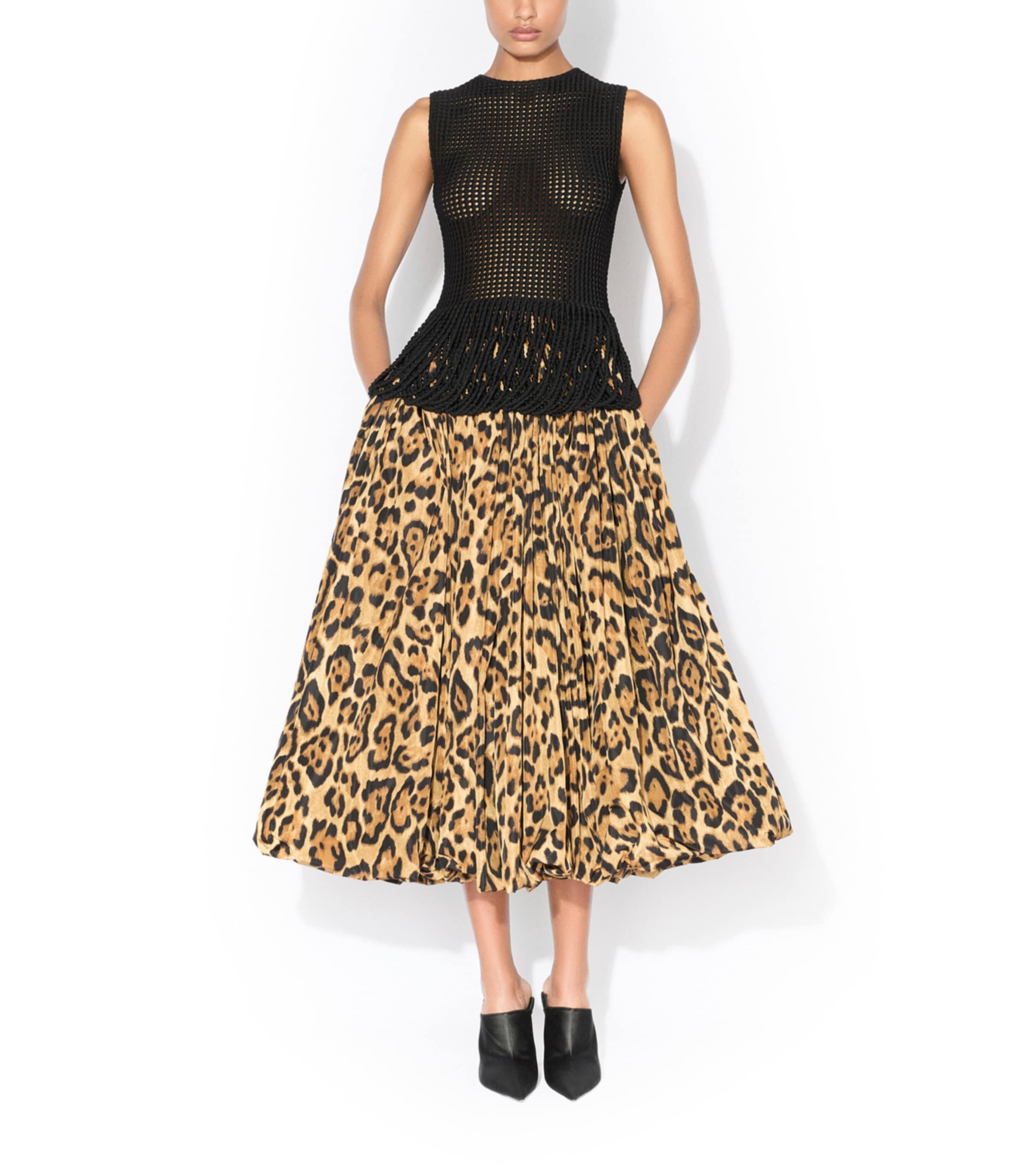 Alaïa Womens Leopard-Print Bubble Midi Skirt Noir/caramel Image 2