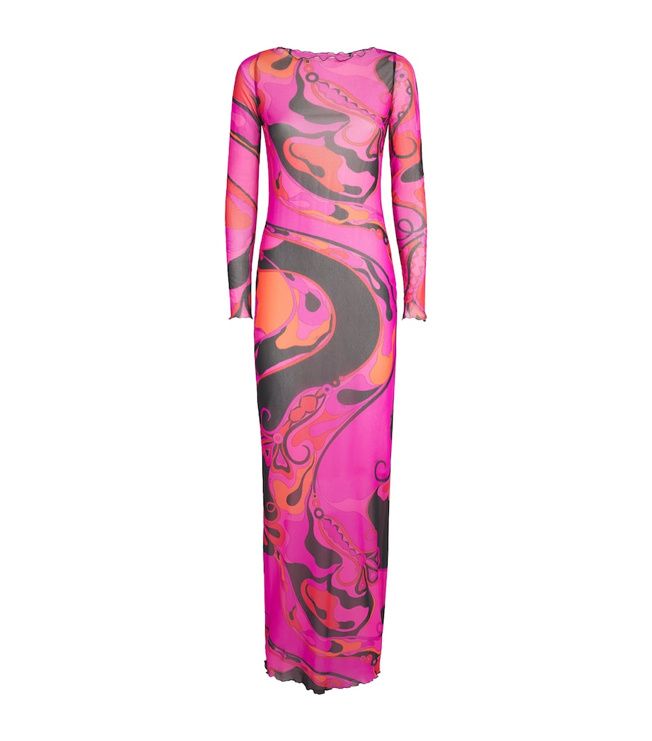 PUCCI Womens Mesh Orchidee Maxi Dress Fuchsia Image 1