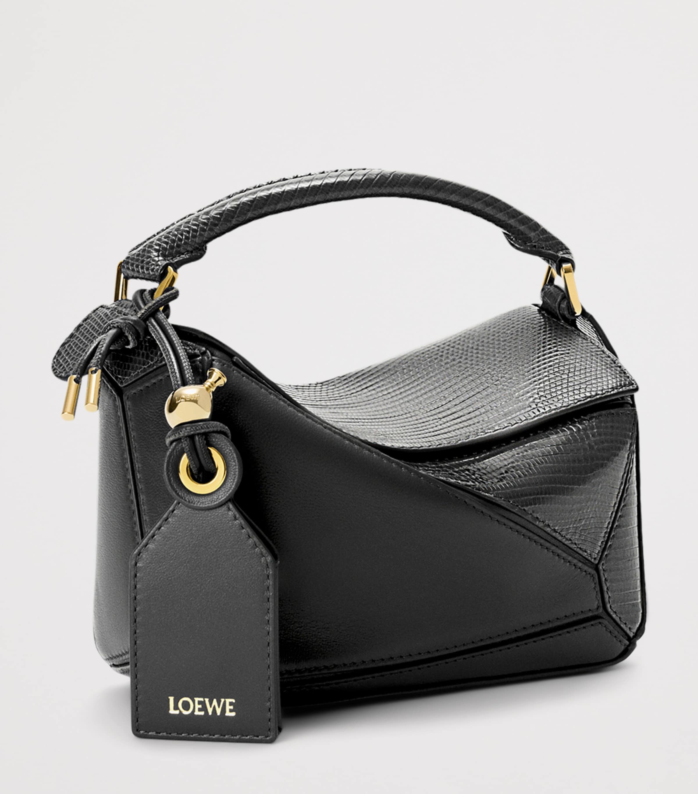 LOEWE Mini Lizzard Skin Featherlight Puzzle Top-Handle Bag Black Image 3