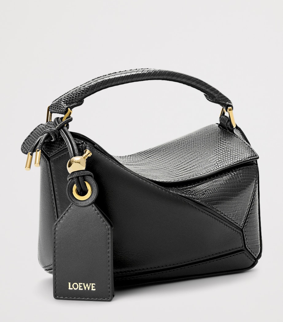 LOEWE Mini Lizzard Skin Featherlight Puzzle Top-Handle Bag Black Image 3