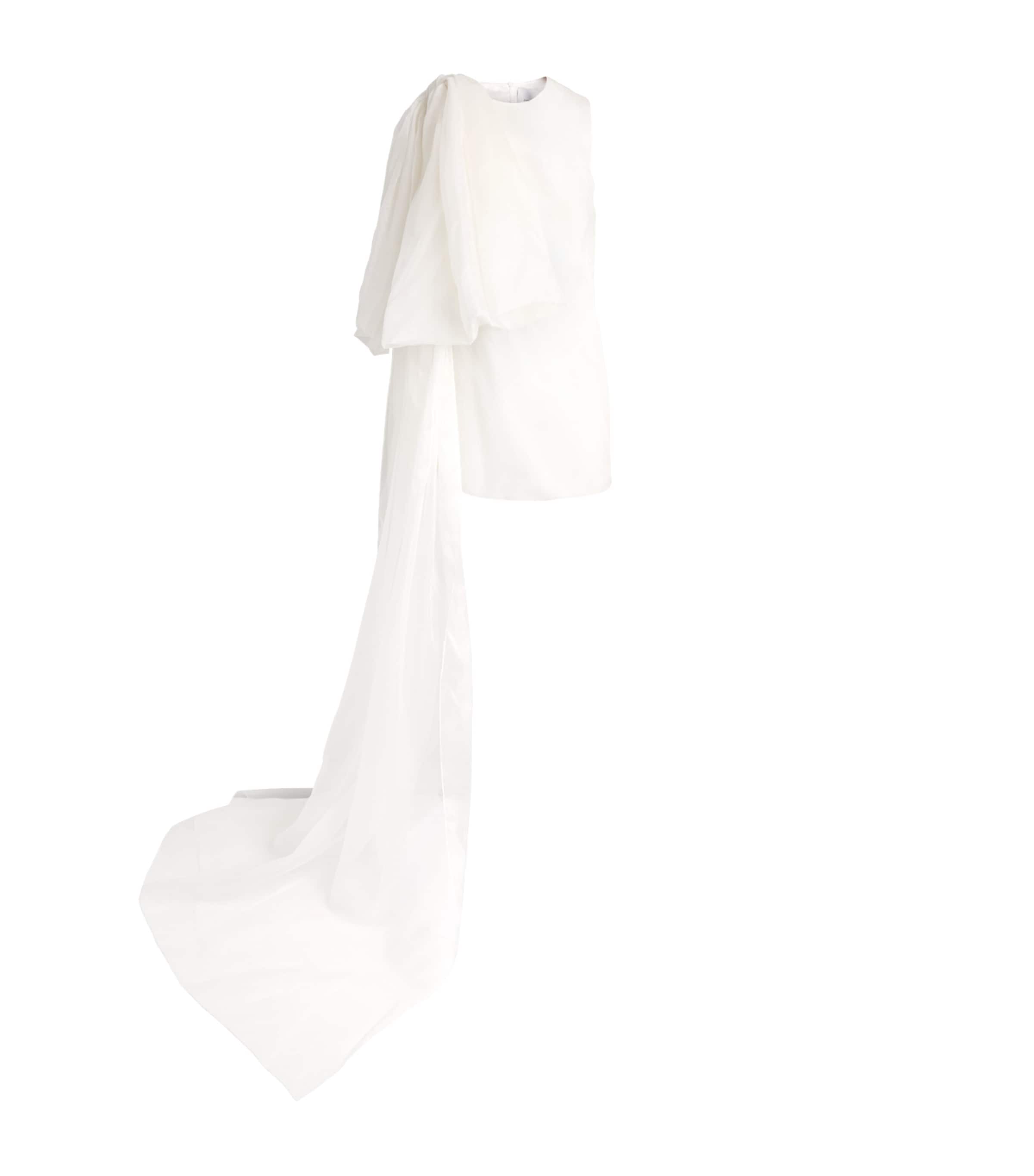 Ziyad Buainain Silk Organza Bow Mini Dress Off White