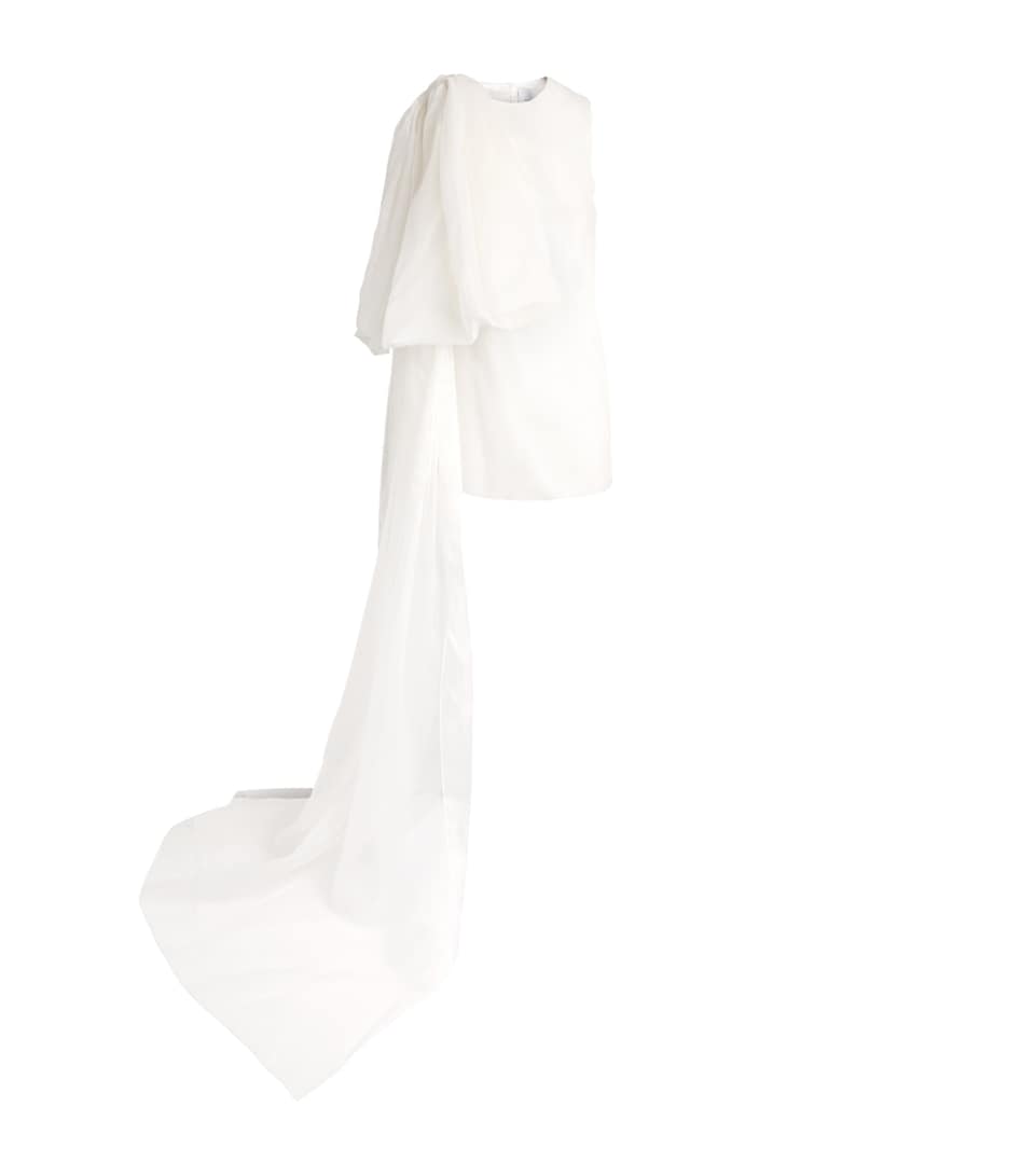 Ziyad Buainain Silk Organza Bow Mini Dress Off White