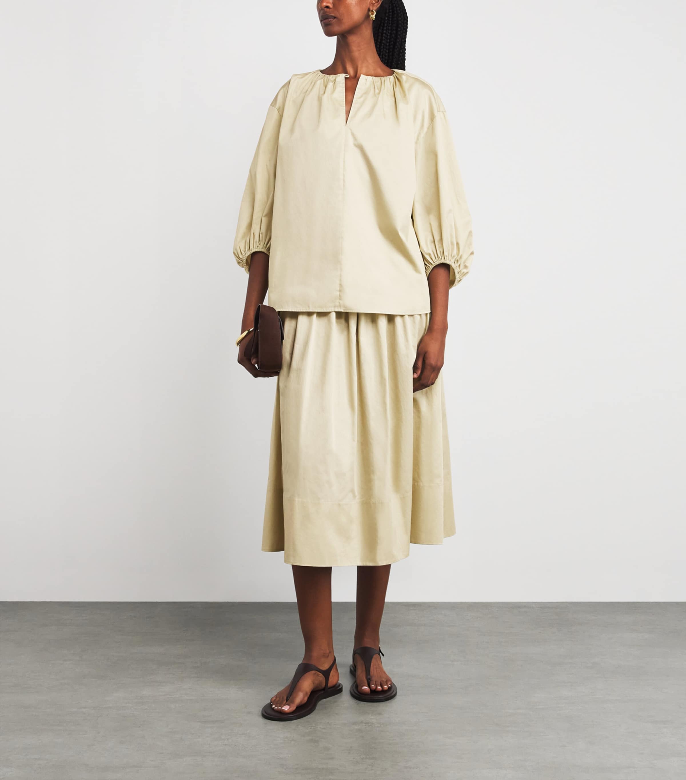 Cotton Sateen Godin Blouse AFFOGATO Image 2