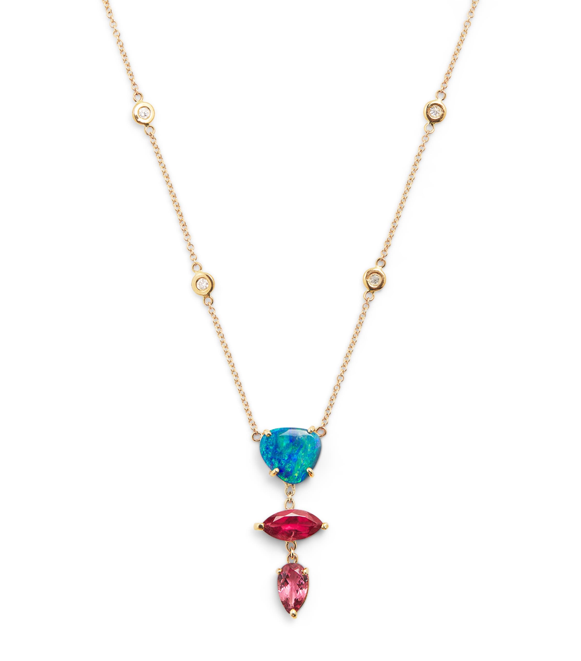Jacquie Aiche Yellow Gold, Diamond, Tourmaline And Opal Freeform 4-step Necklace In Gold