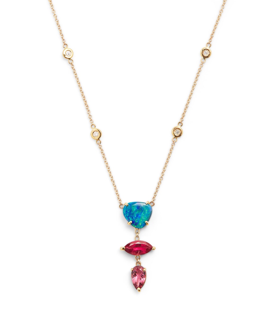 Yellow Gold, Diamond, Tourmaline and Opal Freeform 4-Step Necklace YELLOW GOLD Image 1