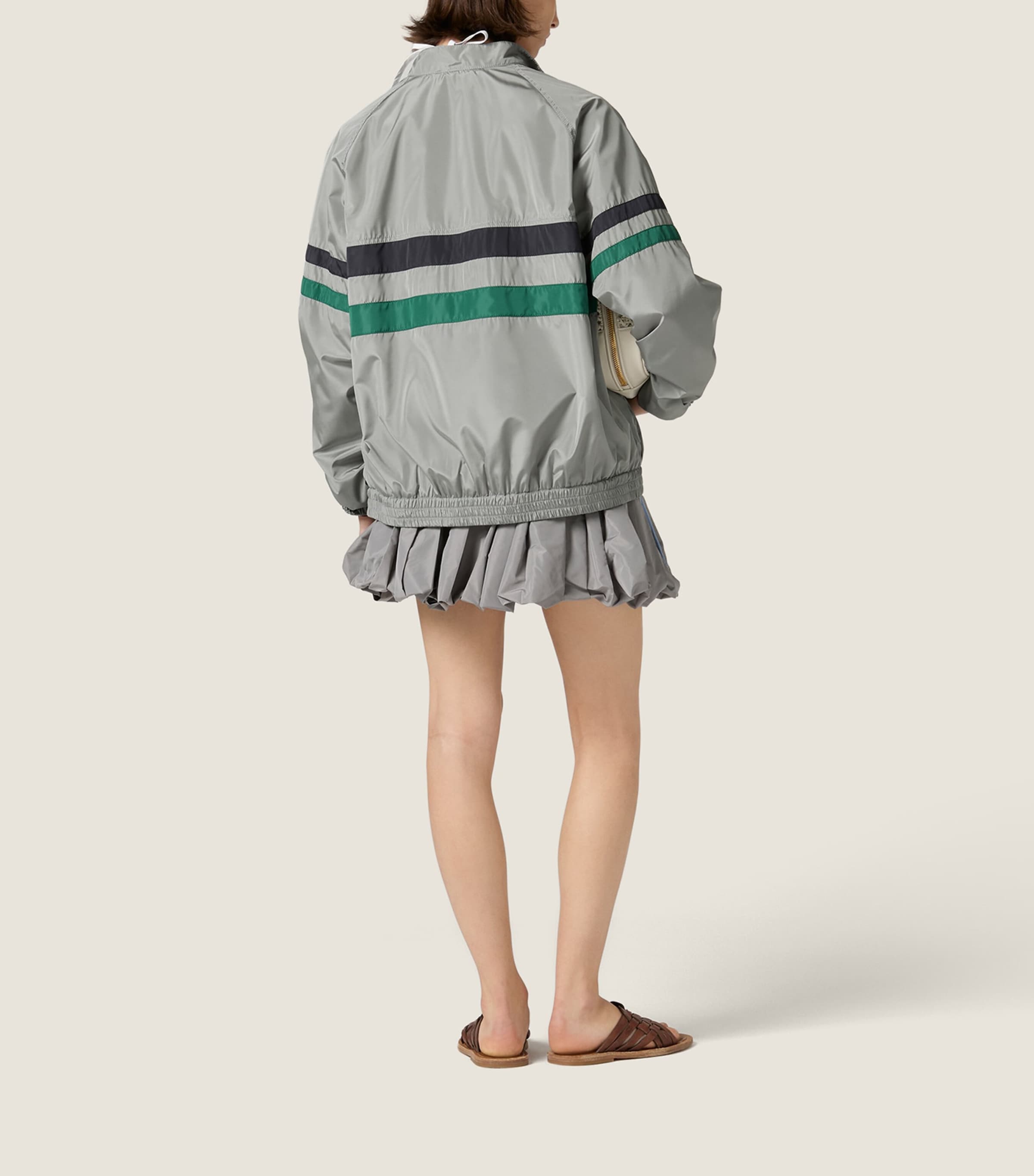 Miu Miu Womens Technical Silk Stripe Jacket Grey Image 3