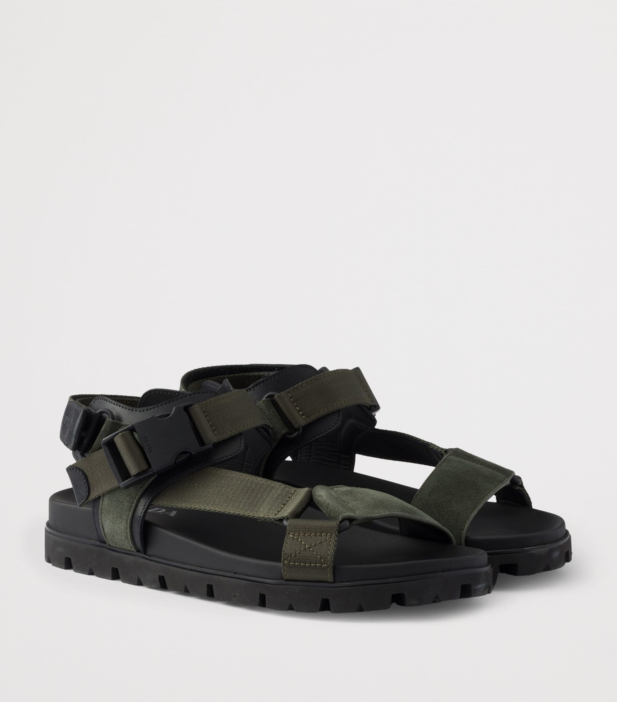 Prada Suede and Woven Tape Sandals Green Image 3