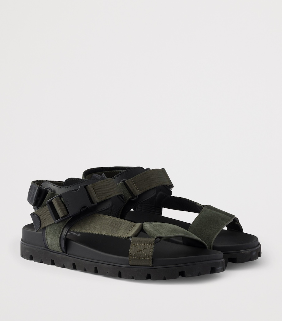 Prada Suede and Woven Tape Sandals Green Image 3