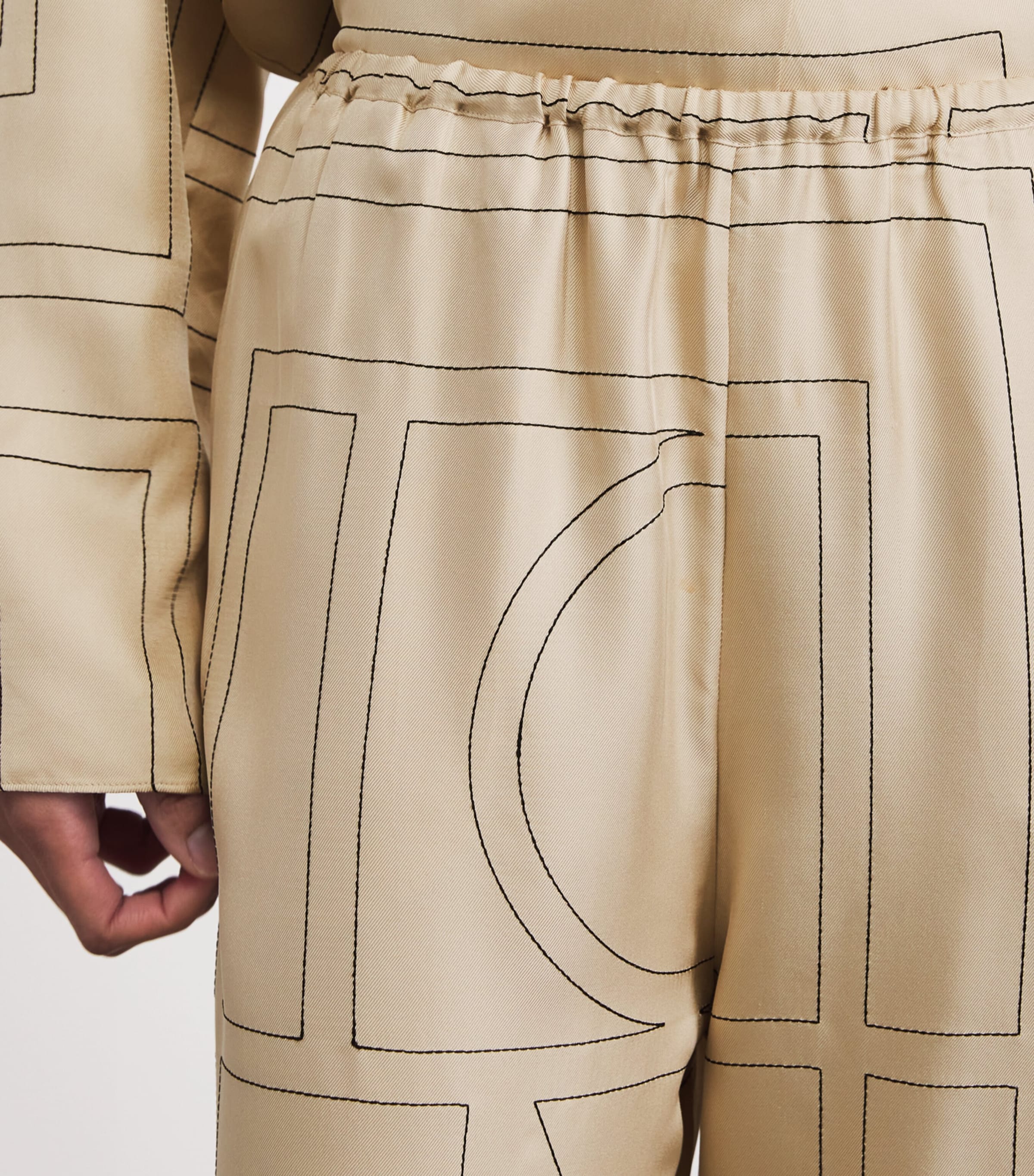 Toteme Womens Silk Monogram Trousers Ivory Monogram Image 3