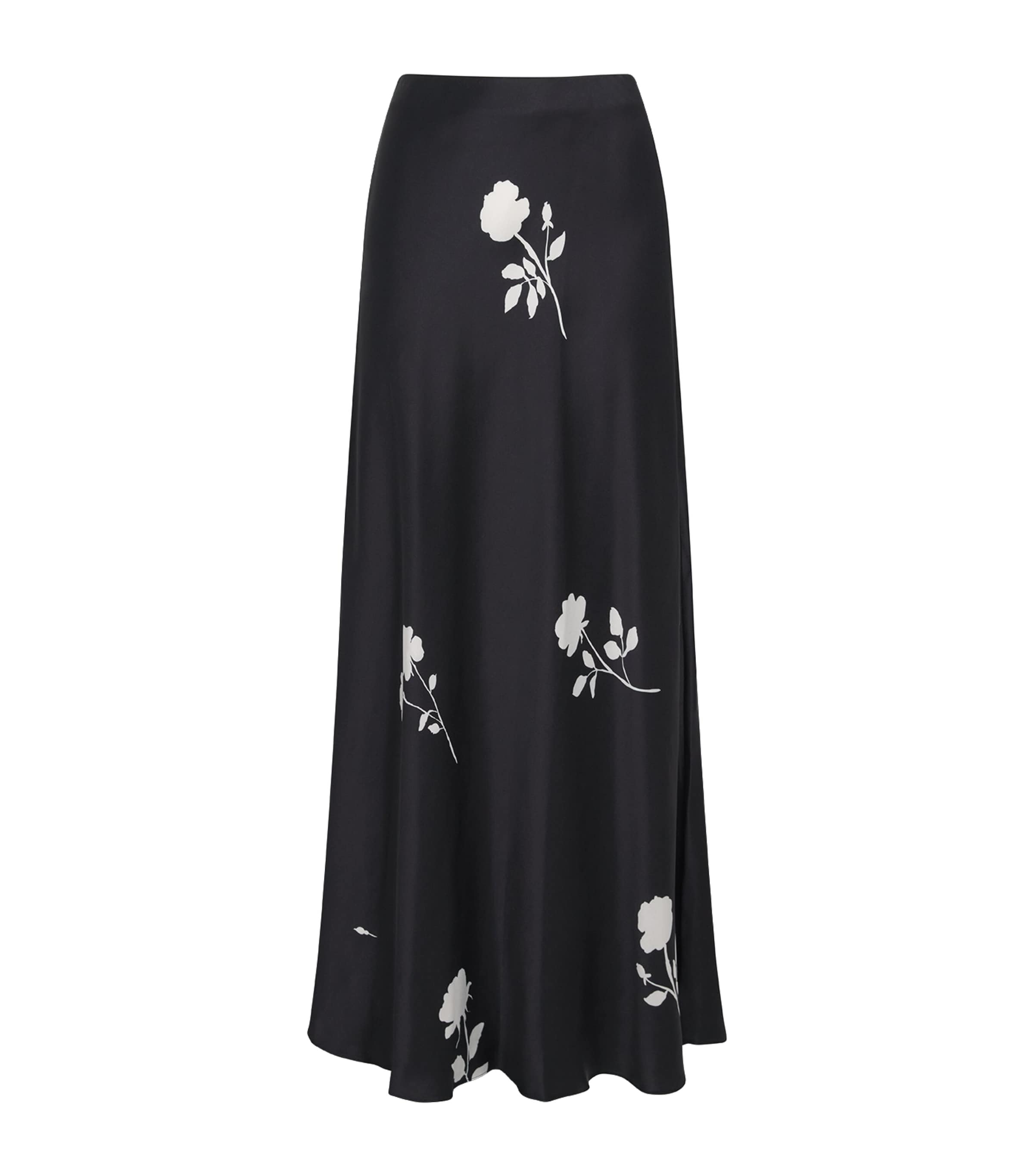 Lafayette 148 Womens Satin Floral Maxi Skirt Black Multi Image 1