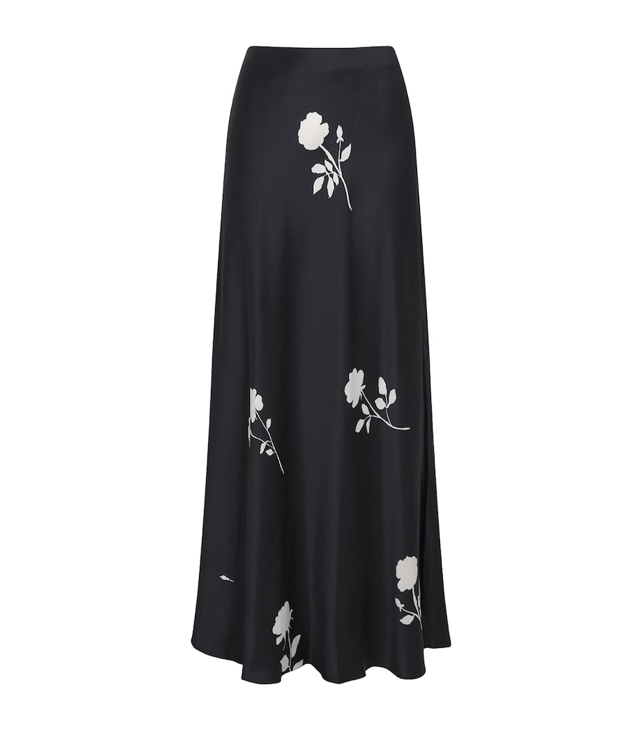 Lafayette 148 Womens Satin Floral Maxi Skirt Black Multi Image 1