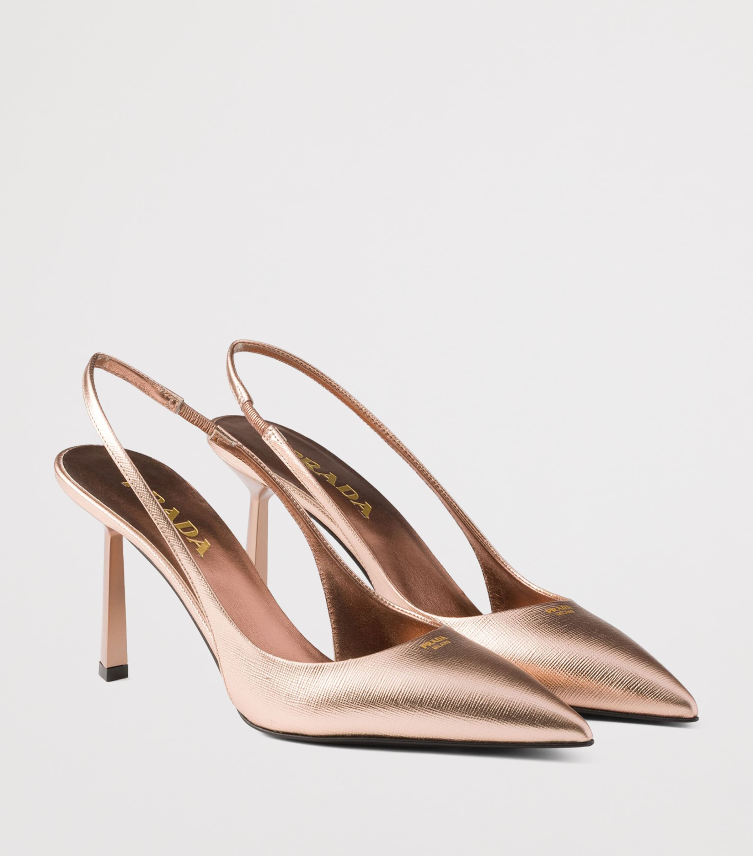 Prada Metallic Saffiano Leather Slingback Heels 75 Powder Image 2