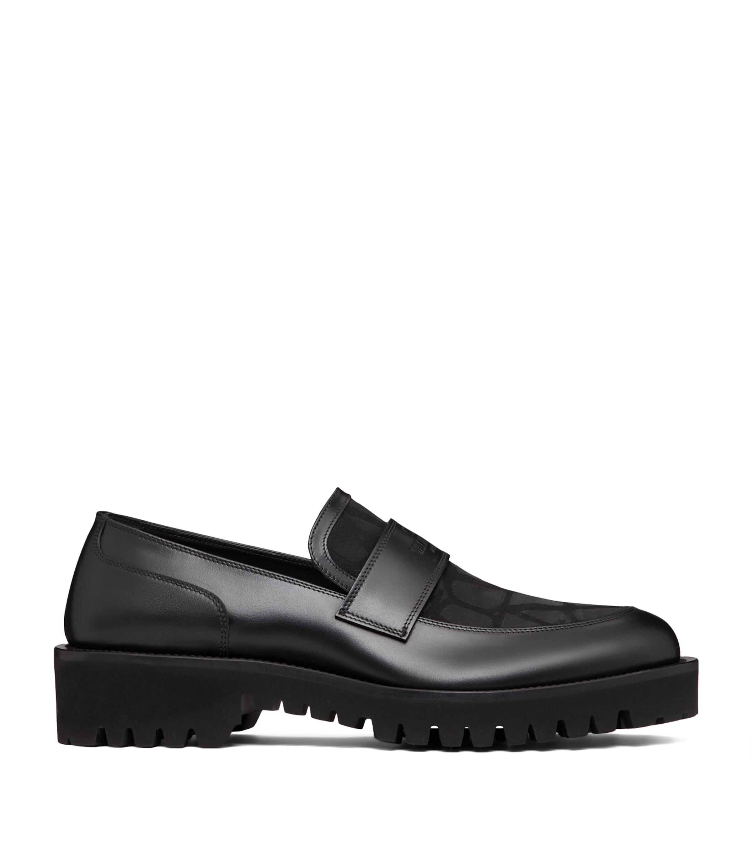 Valentino Garavani Leather Toile Iconographe Loafers In Black