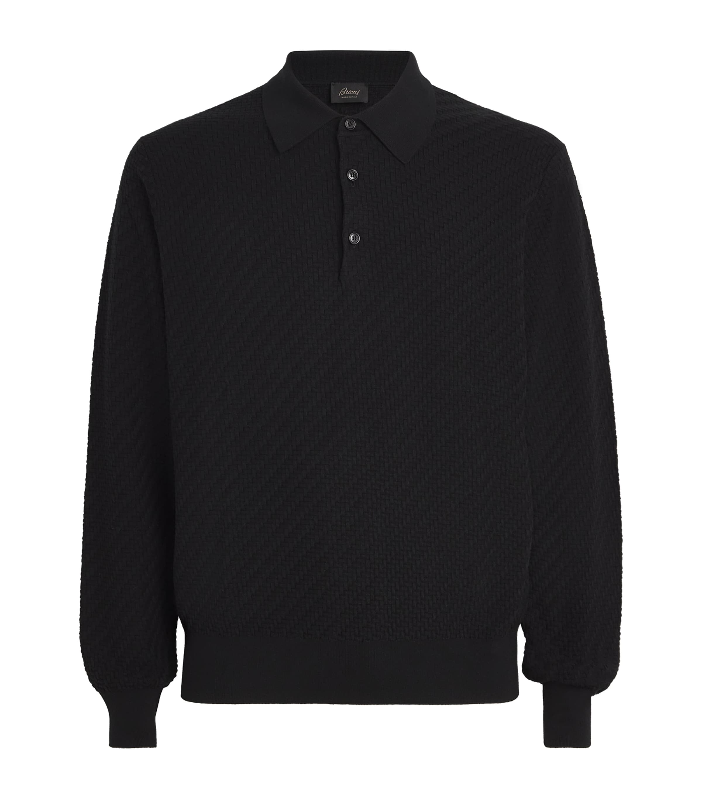 Brioni Cotton-silk Collared Sweater In Black