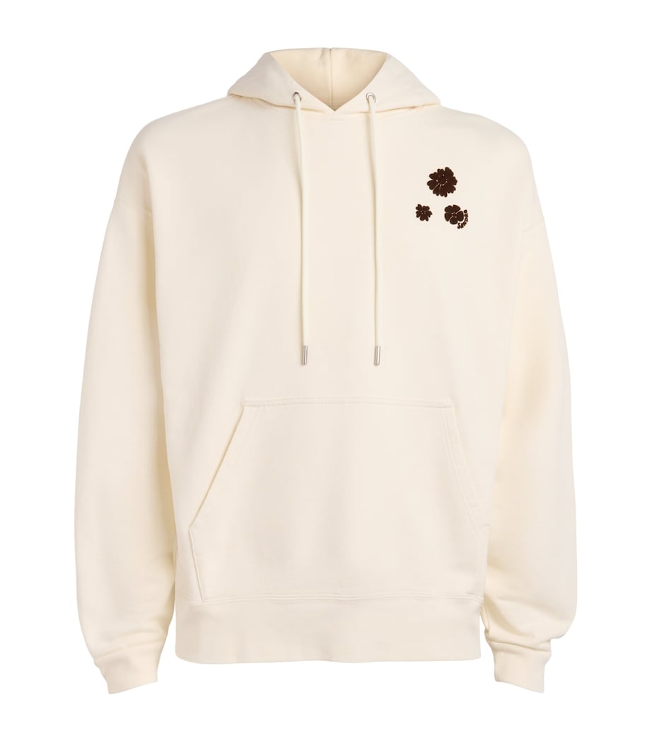 Sandro Paris Mens Oversized Flocked Floral Hoodie Ecru Image 1