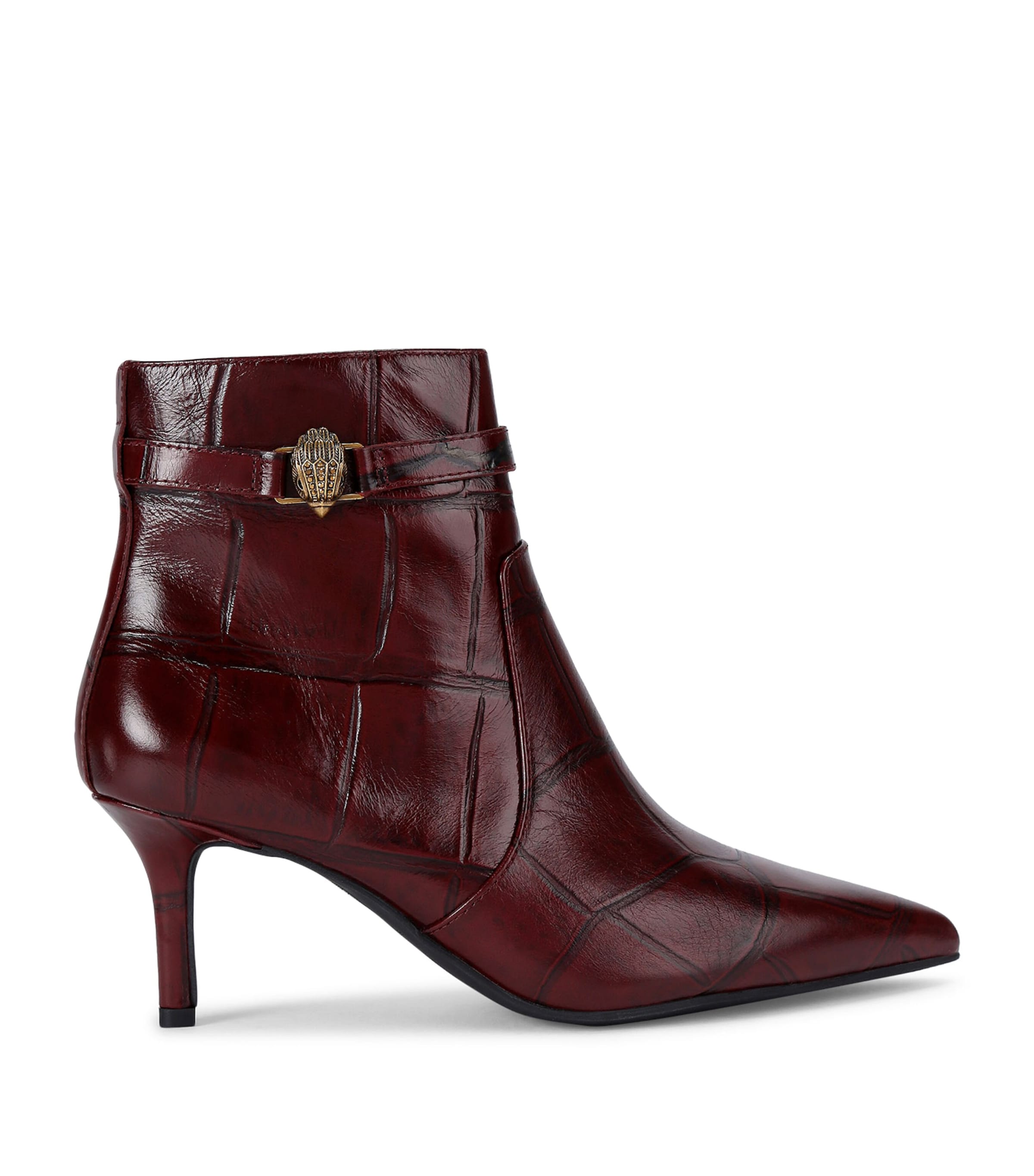 Kurt Geiger London Leather Croc-Embossed Kensington Ankle Boots Wine Image 1