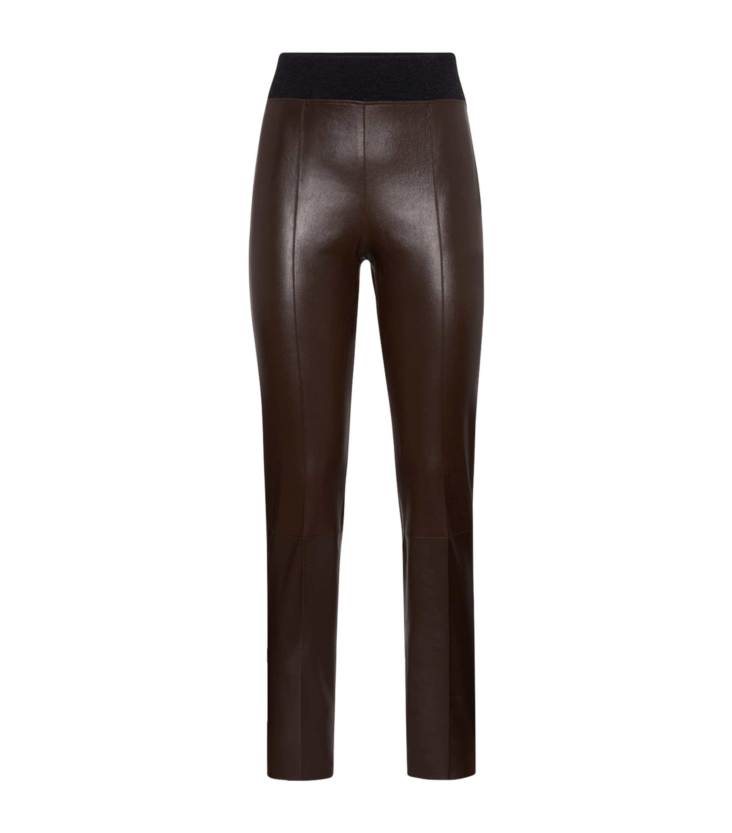 Brunello Cucinelli Leather Slim Leggings In Brown