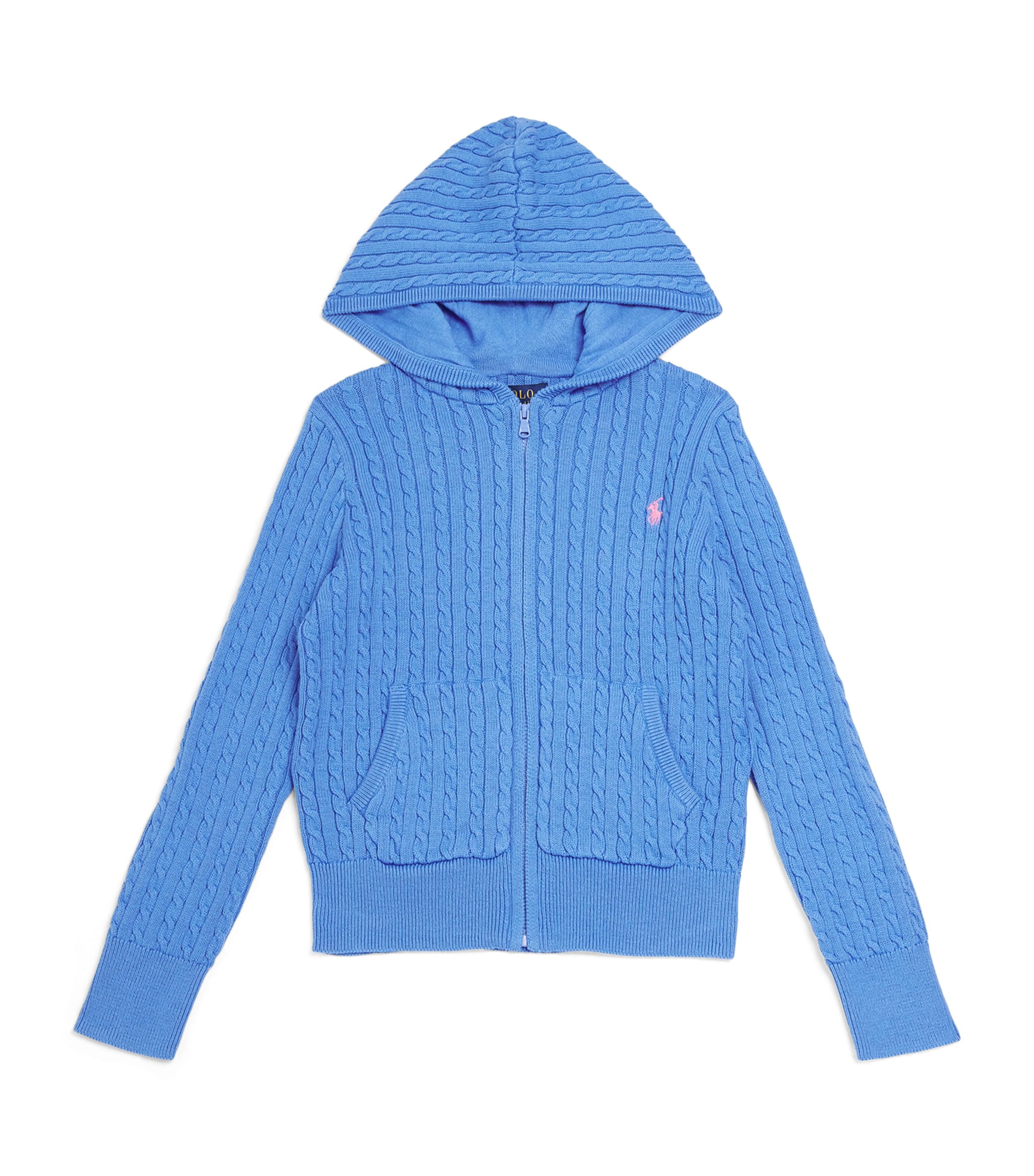 Shop Ralph Lauren Cotton Cable-knit Hoodie In Blue