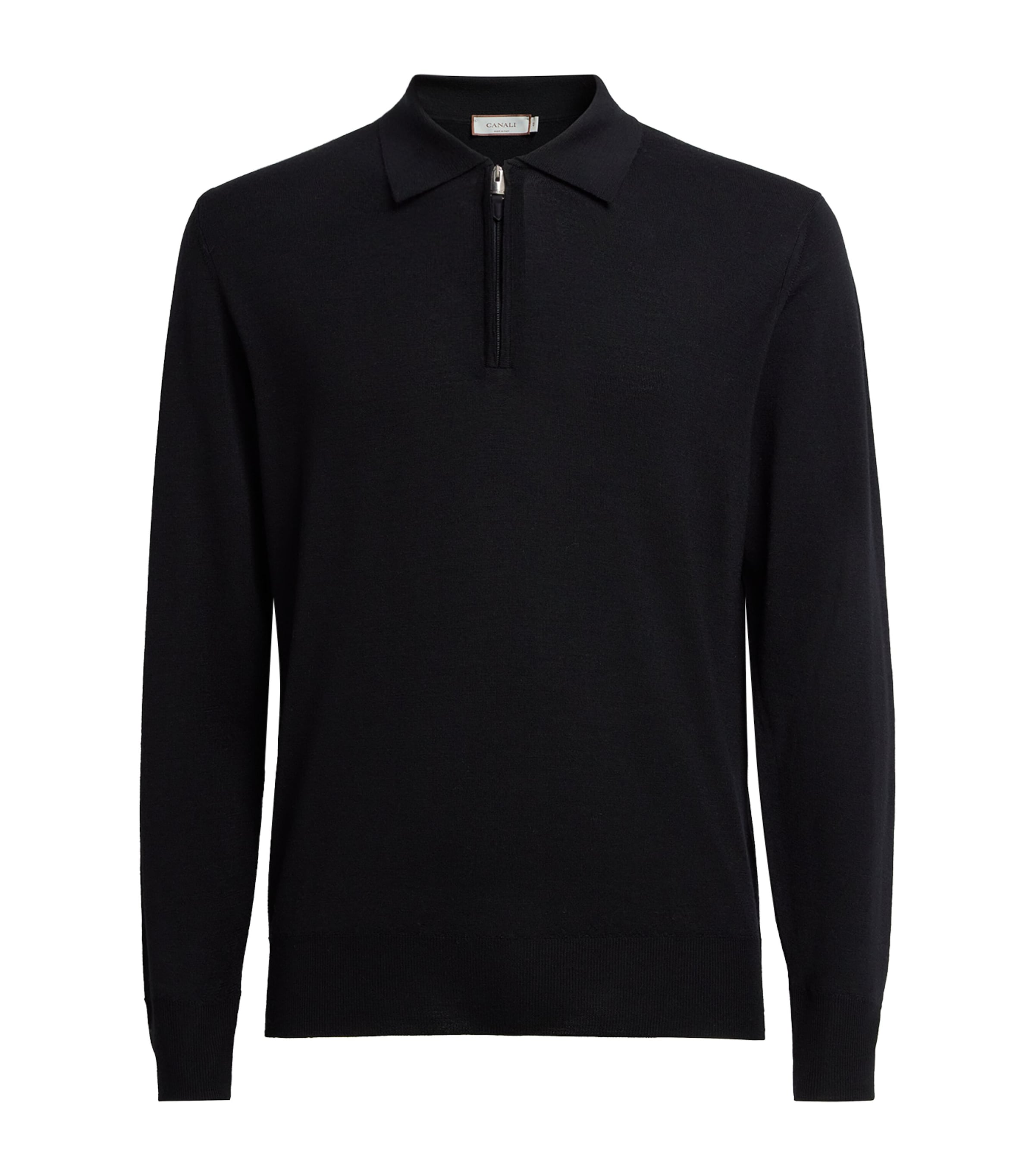 Canali Mens Wool Quarter-Zip Polo Sweater Black Image 1