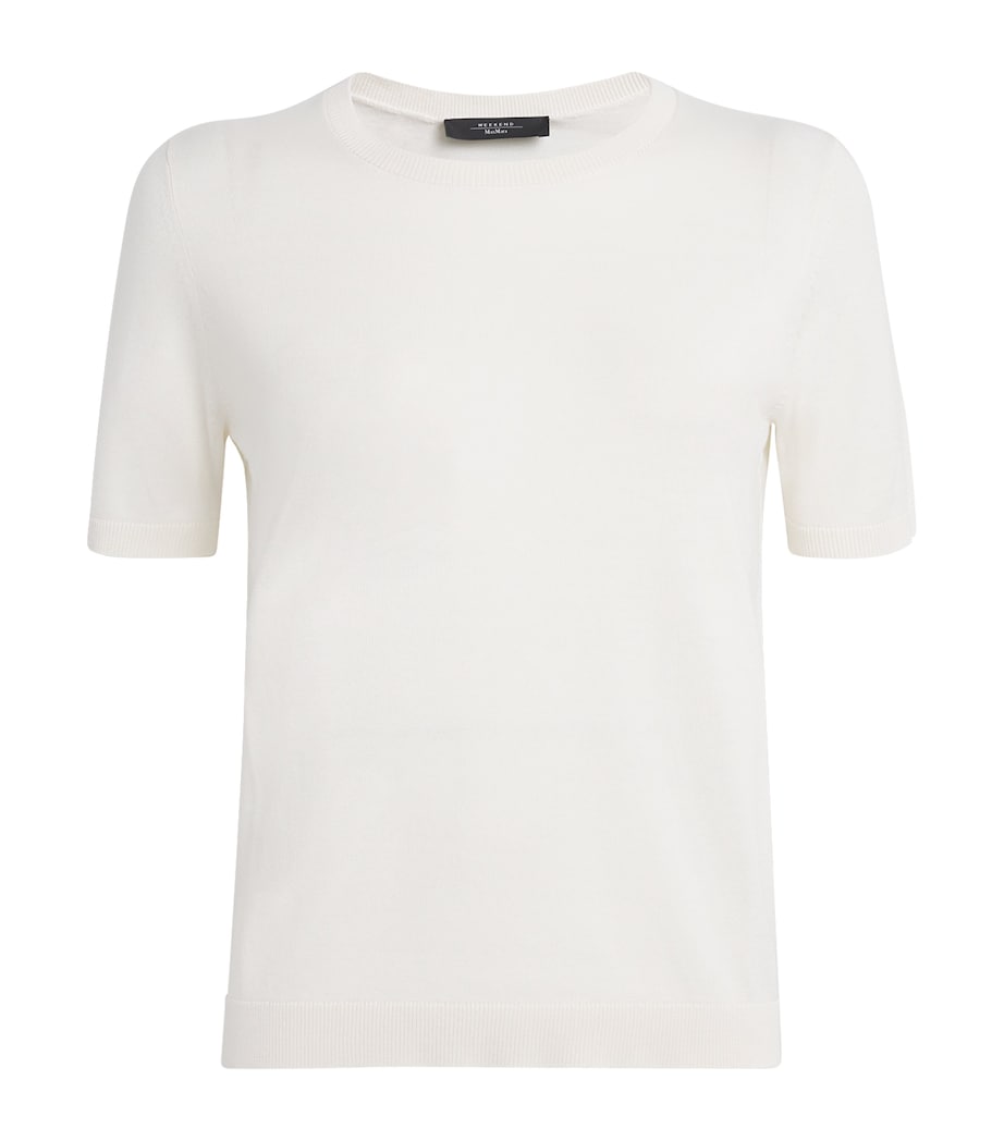 Silk-Cotton Ribbed-Trim T-Shirt WHITE Image 1