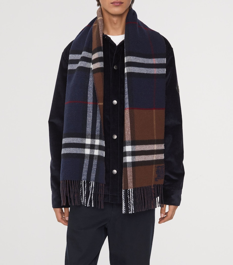 Cashmere Contrast Check Scarf INK BLUE/TREACLE Image 2