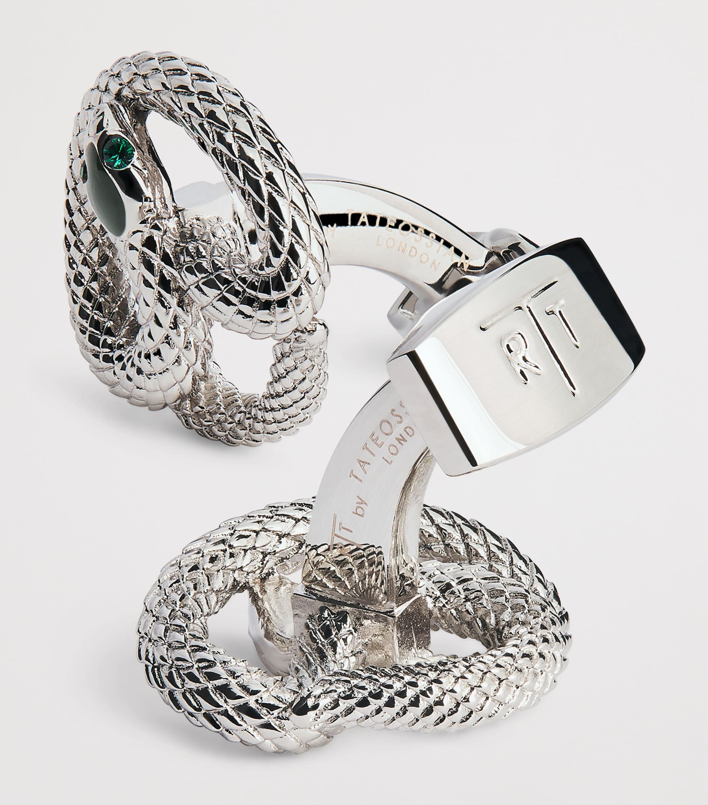 Tateossian Palladium Enamel-Detail Viper Cufflinks Silver Colour Image 5