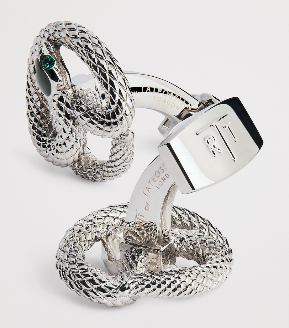Tateossian Palladium Enamel-Detail Viper Cufflinks Silver Colour Image 5