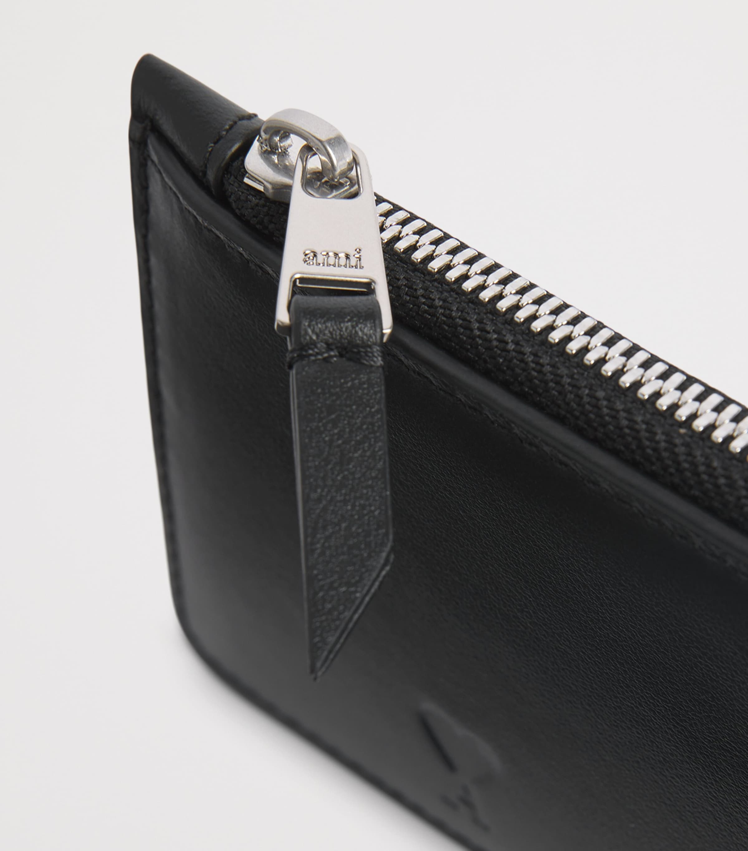 AMI Paris Leather Zipped Card Holder Noir Image 3