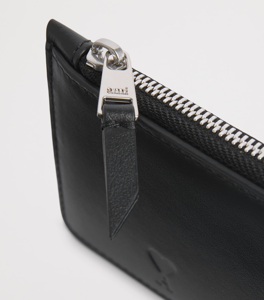 AMI Paris Leather Zipped Card Holder Noir Image 3