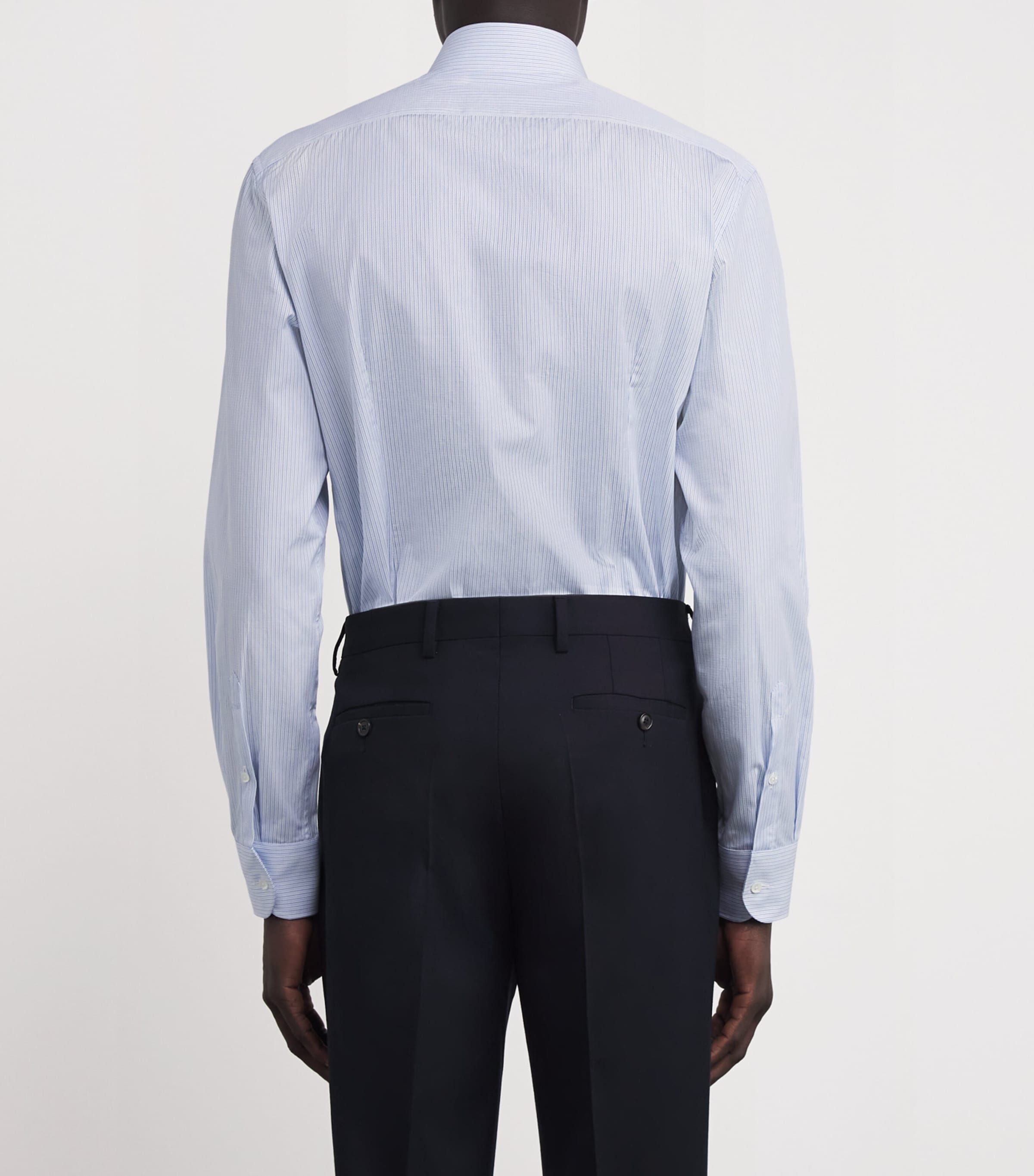 Cotton Stripe Formal Shirt 001 NAVY BLUE Image 4