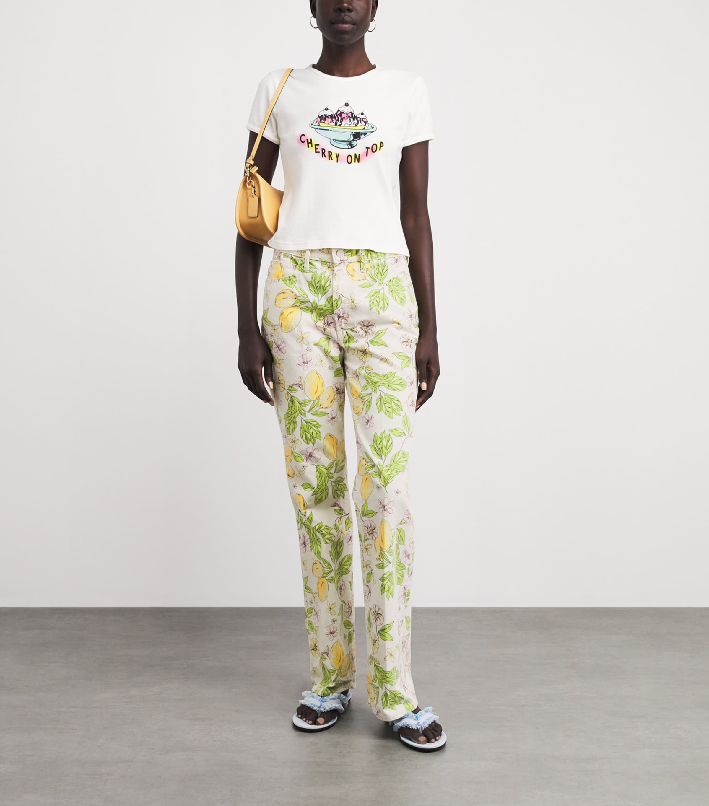 MOTHER Womens Printed The Kick It Straight Jeans Lms Lemonade St Image 2