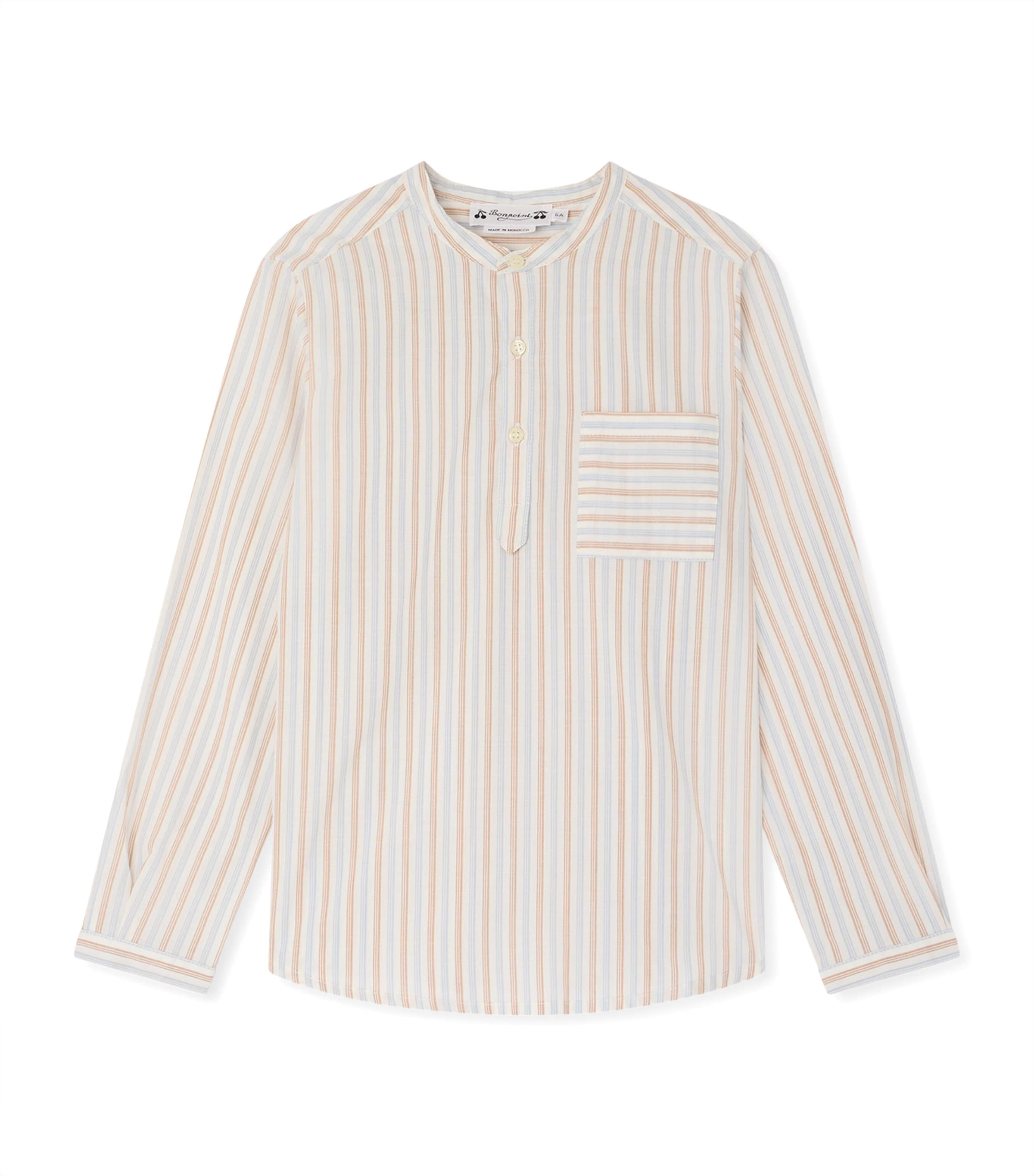 Bonpoint Cotton Stripe Shirt (10-14 Years) Rayures Ciel Image 1