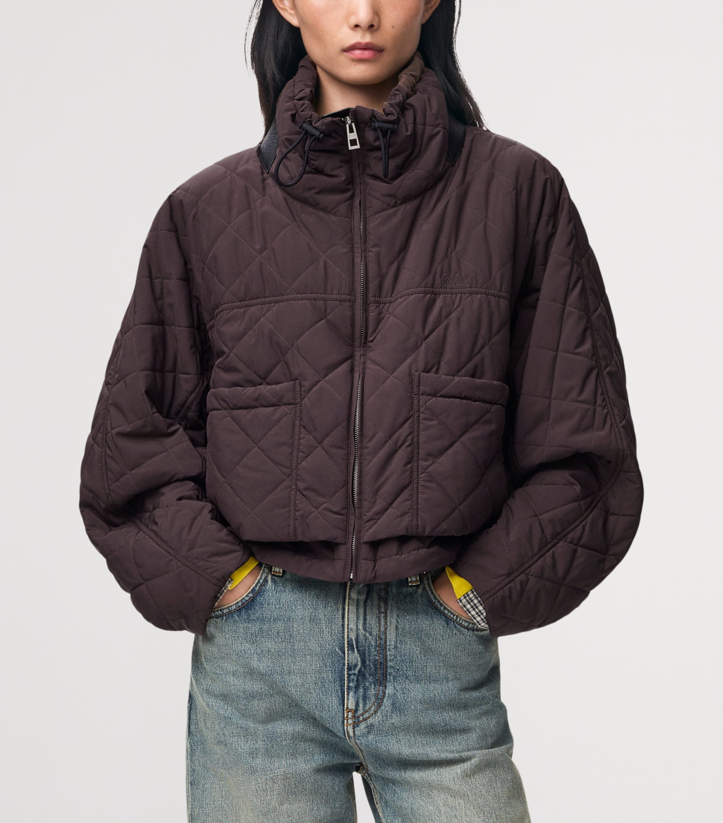 LOEWE Womens Technical Quilted Jacket Brown Image 3
